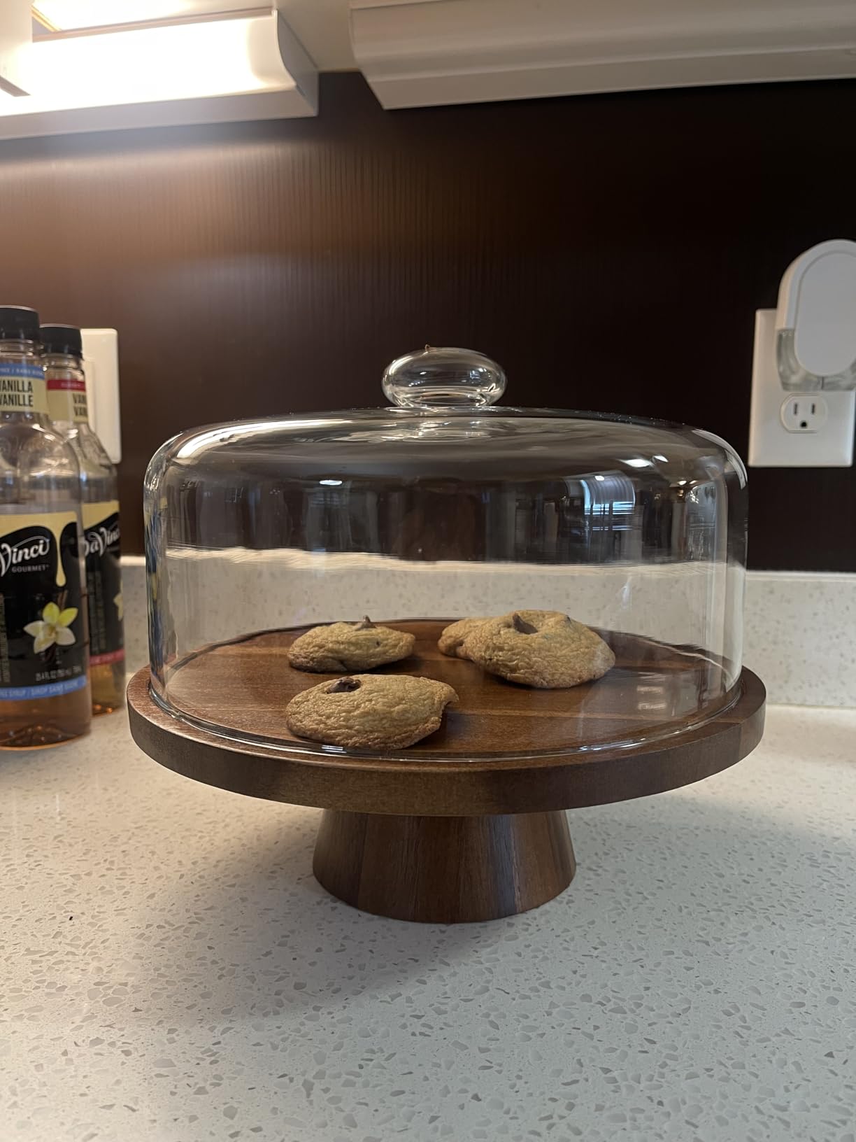 Acacia Wood Cake Stand with Glass Lid - 12