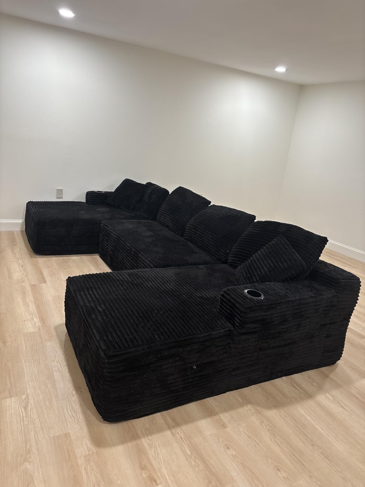 134 Inch Modular Sectional Sleeper Sofa, Boneless Cloud Couch for Living Room, U Shaped 5 Seat Sofa with 2 Storage Pockets & 2 Cup Holders, Free Combination, No Assembly Required (Black) customer photo 1