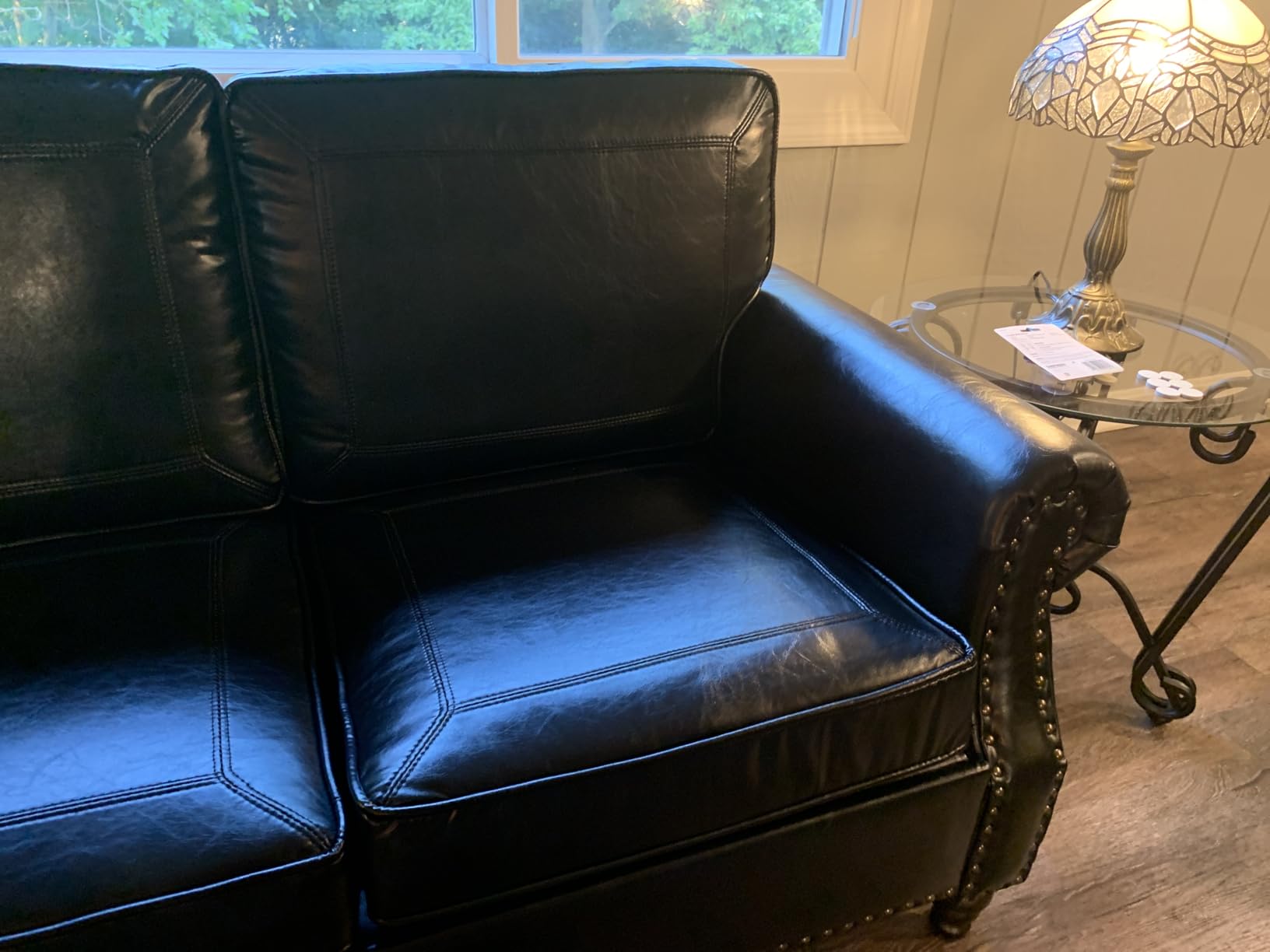 WILLOVE Faux Leather Sofa, Mid Century Modern Couch with Rolled Arm & Nailhead Trim for Living Room, Office - Blue customer photo 2