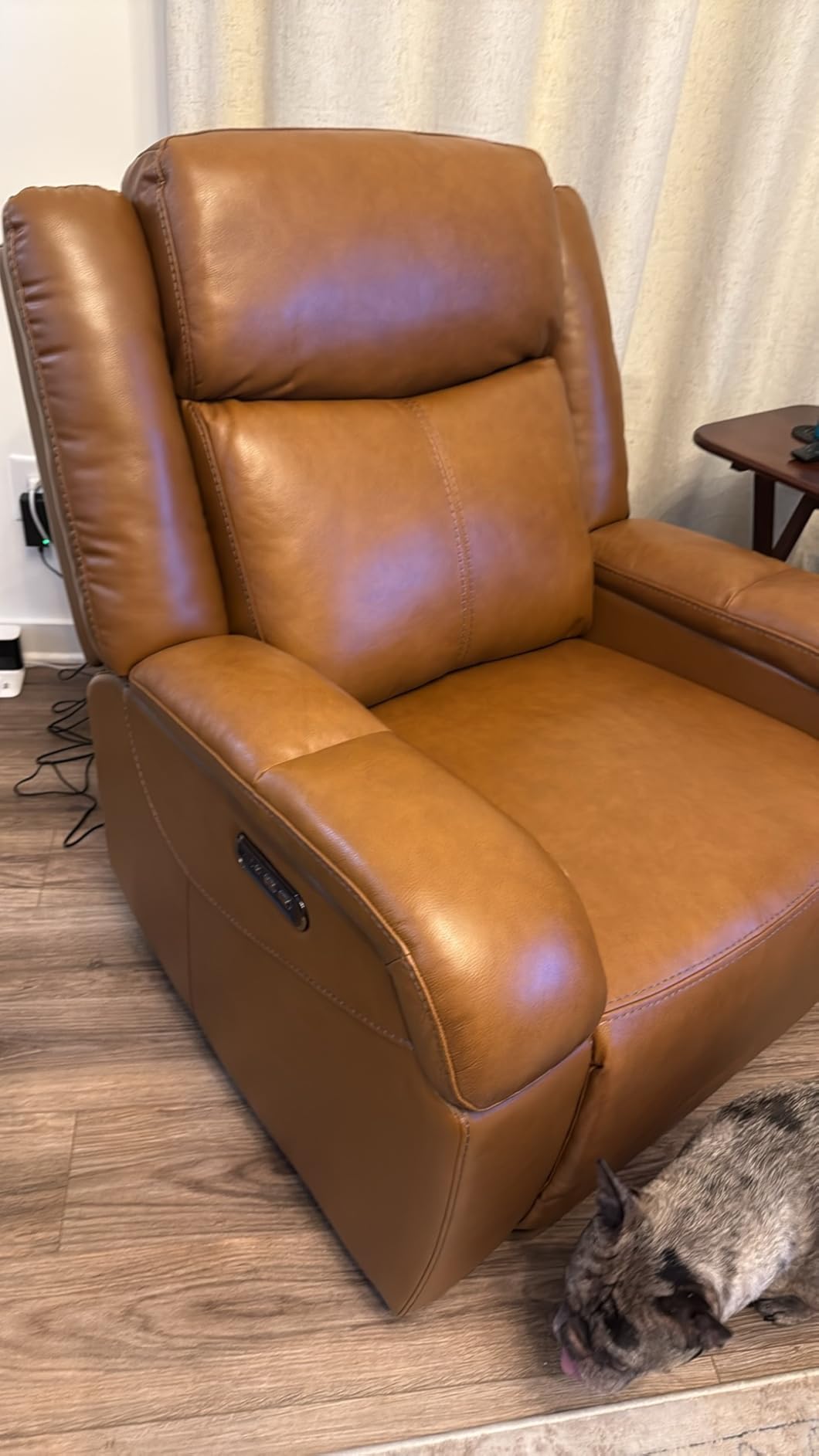 Watson & Whitely Oversized Genuine Leather Power Recliner Chair, Navy Blue | Wall Hugger Recliner for Big and Tall, Power Headrest, Charging Ports, Extra-Large Reclining Sofa for Living Rooms customer photo 1