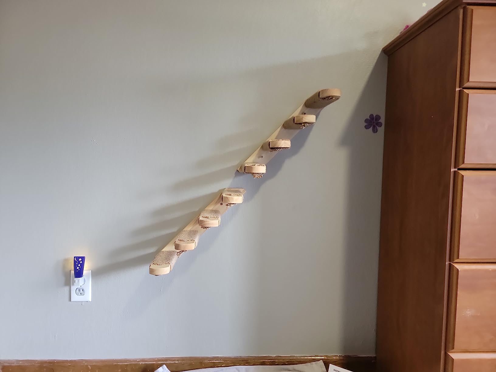 FUKUMARU Cat Climbing Shelf Wall Mounted, Large | Four Step Cat Stair, Natural Jute Scratching, Solid Rubber Wood, Kitten Shelves Furniture customer photo 2