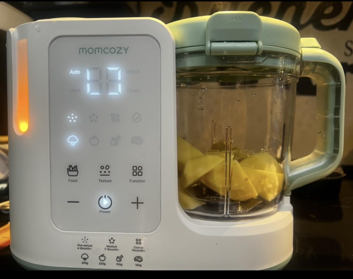 Momcozy AutoMeal Baby Food Maker - One-Step Auto Steam & Blend Food Processor, 15oz Large Cup & 6-Blade Design, Self-Cleaning, Auto 3-Stage Texture Settings for Effortless Homemade Baby Puree customer photo 1