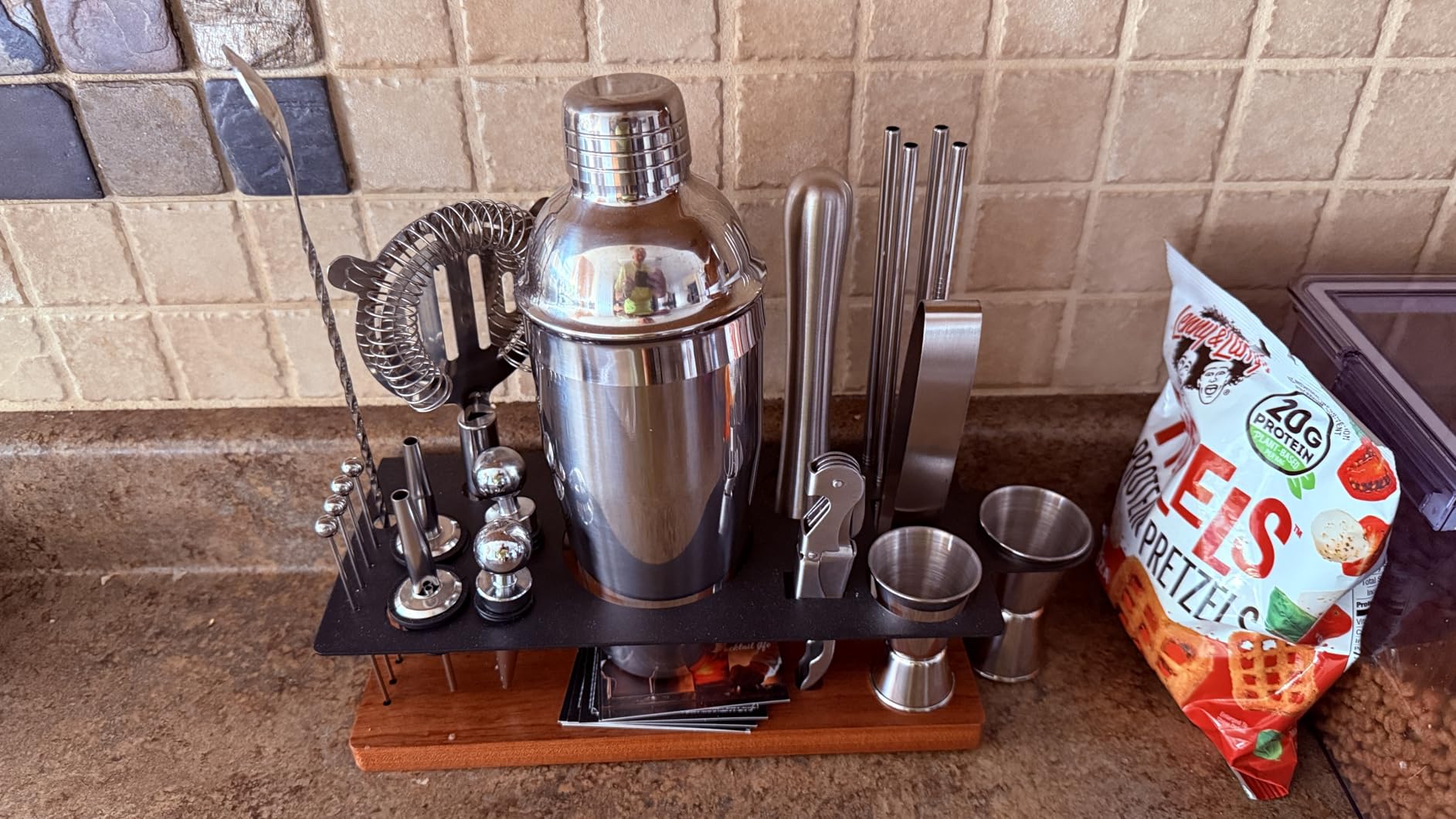 23-Piece Cocktail Shaker Set with Stand, 304 SS, Bartender Kit Gift | Complete Home Bar Set: Leak-proof Shaker, Jigger, Muddler, 18/8 Steel, Gift for beginners, cocktail lovers & house parties customer photo 2