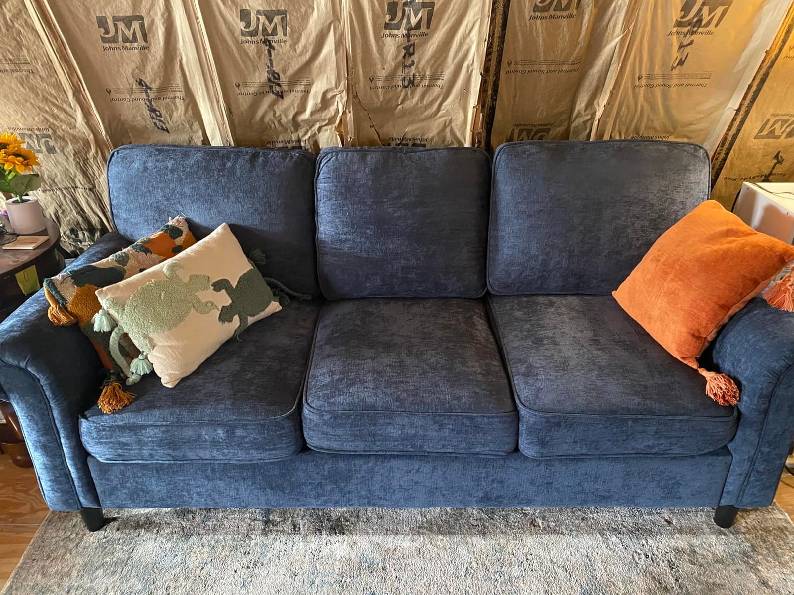 Kingfun 3 Seater Couch, Mid Century Modern Sofa with Rolled Arms and Deep Seats, Fluffy Comfort for Living Room, Apartment, Easy Assembly, Blue customer photo 1