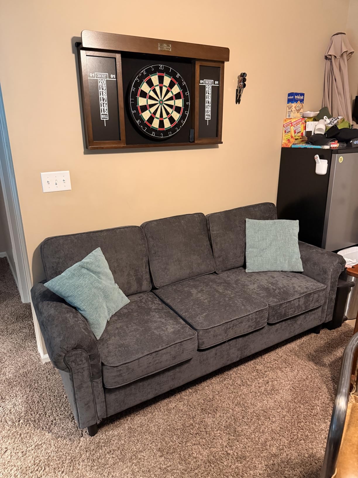 Kingfun 3 Seater Couch, Mid Century Modern Sofa with Rolled Arms and Deep Seats, Fluffy Comfort for Living Room, Apartment, Easy Assembly, Blue customer photo 2