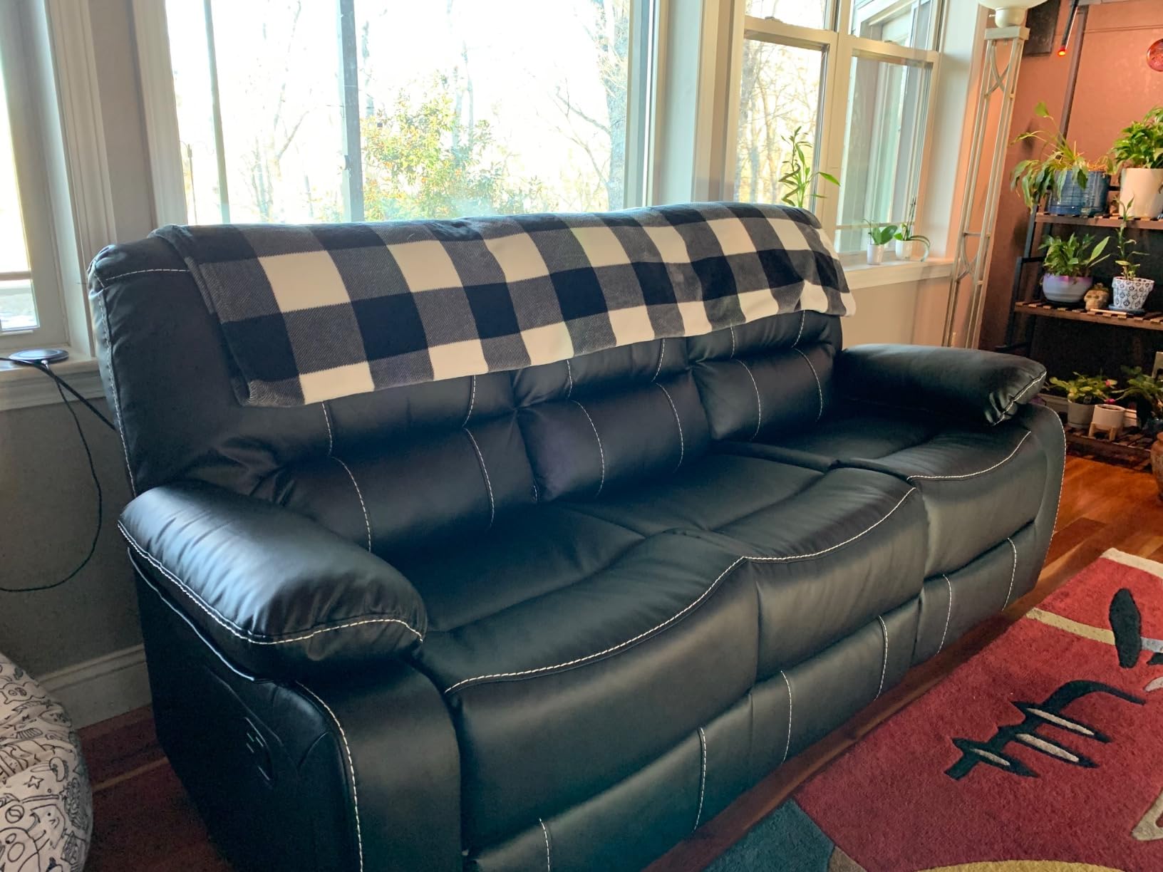 Power Reclining Sectional Sofa with LED Light, Faux Leather Sectional Couch for Living Room, Modern Corner Furniture Sets with 2 Recliner Seats, Cup Holders, Storage Console, Black customer photo 2