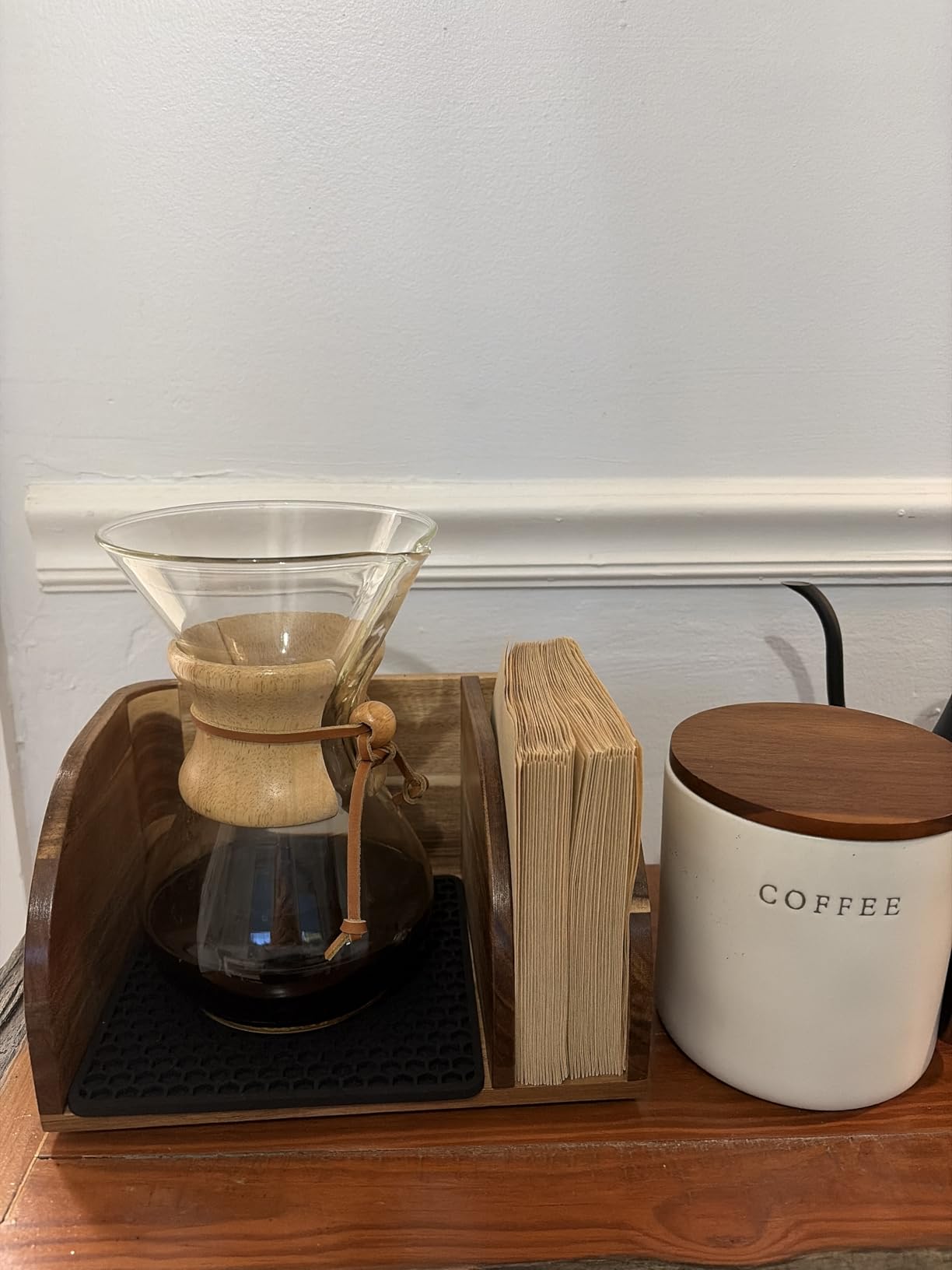 Acacia Coffee Bar Station Organizer Stand Caddy for Chemex Pour Over Maker | Coffee Paper Filter Holder for Countertop Wood Caddy Storage Organizer customer photo 1