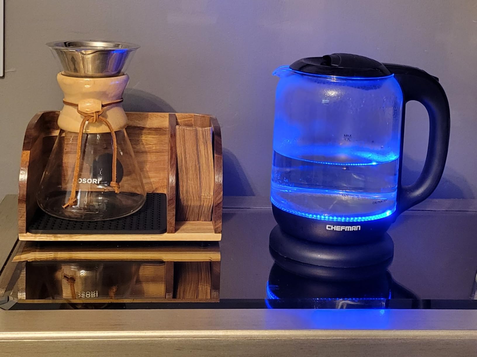 Acacia Coffee Bar Station Organizer Stand Caddy for Chemex Pour Over Maker | Coffee Paper Filter Holder for Countertop Wood Caddy Storage Organizer customer photo 2