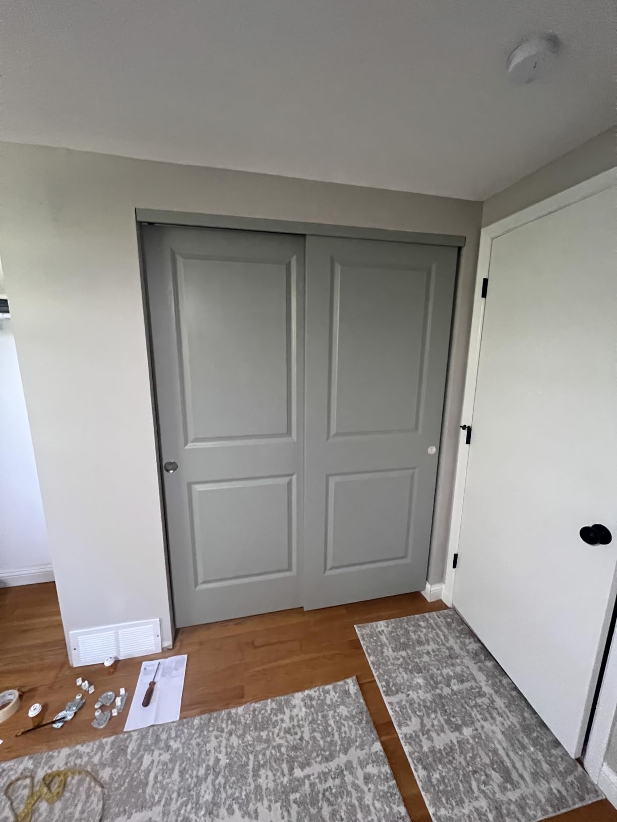 JUBEST 60x80 in Sliding Closet Door, Raised 2-Panel Square Top White Primed Hollow Core Door Slab with Hardware Kits & Matching Fascia, Pre-drilled & Paintable, Space-Saving for Bedroom Laundry customer photo 2