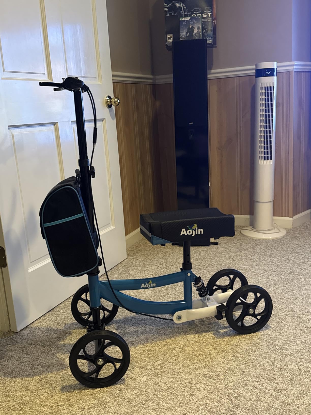 Aojin Knee Scooter for Adults for Foot Injuries, Storage Bag, 8'' Wheels | 300lbs Foldable Leg Knee Scooter, Dual Brake, Adjustable Height, 13