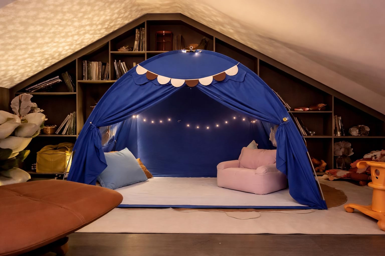 Toddler Bed Tent Canopy for Kids Indoor, Bed Tent Twin, Blue | Flags & Star Lights, Easy Setup, Twin Size, Privacy Playhouse, 80x40x47 Inches, Blue customer photo 1