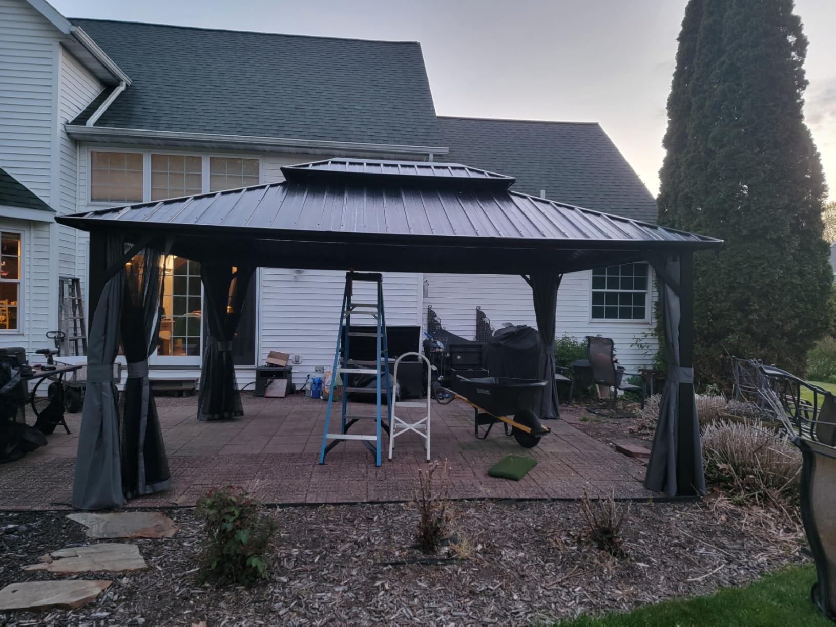 Aoxun 12X16Ft Hardtop Gazebo Metal Gazebo with Galvanized Steel Double Roof | Outdoor Pergola Permanent Pavilion with Breathable Netting, Curtains Mosquito Screens for Backyard, Patio, Lawn, Deck, Grey customer photo 1