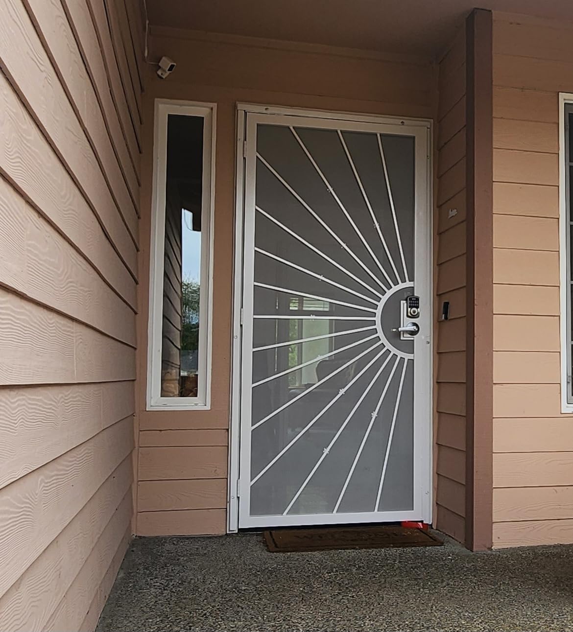 JUBEST 32 in. x 80 in. Security Door, Surface Mount Exterior Front Entry Door, Outswing Steel Security Door with Perforated Metal Screen, Powder Coated White, Lock Not Include customer photo 1