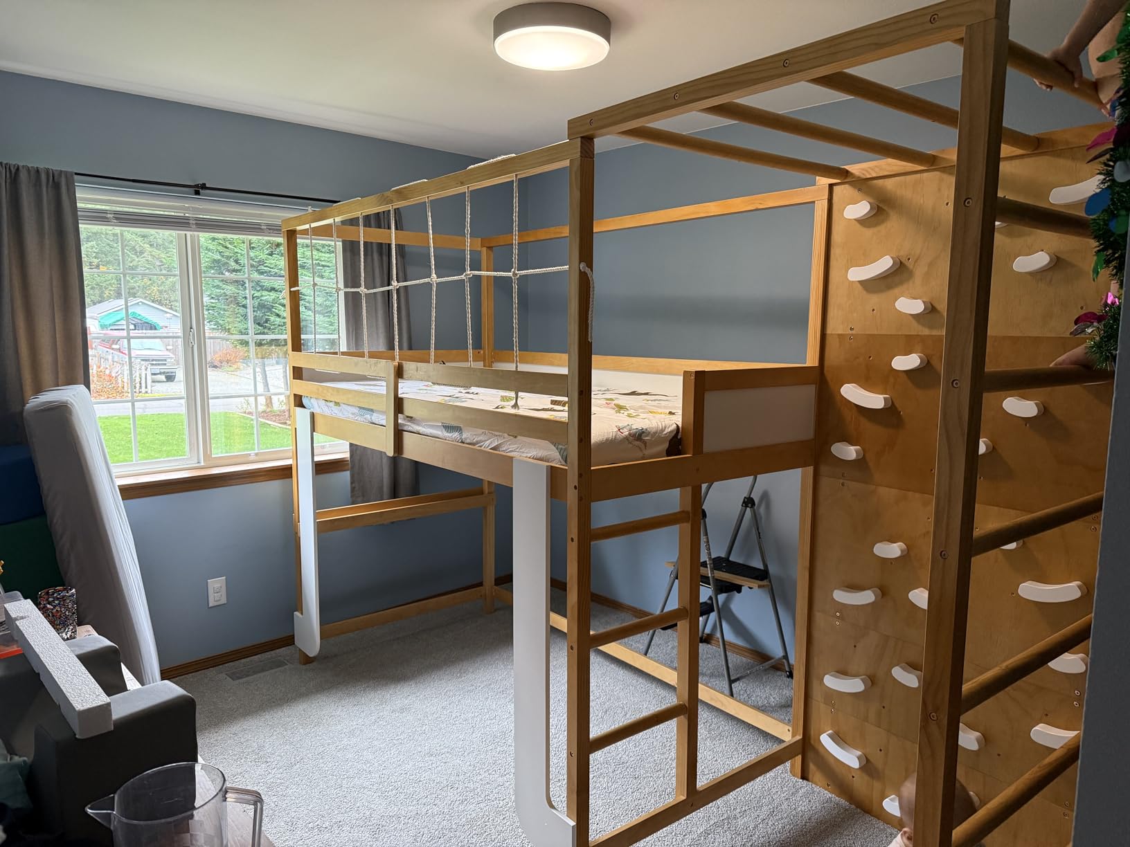 Giantex Twin Bunk Bed with Jungle Gym, 4-in-1 Wooden Loft Bed with Climbing Ladder, Rock Wall & Monkey Bar, Montessori Playhouse Bed with Full Length Guardrail & Wood Slat Support for Kids (Natural) customer photo 2
