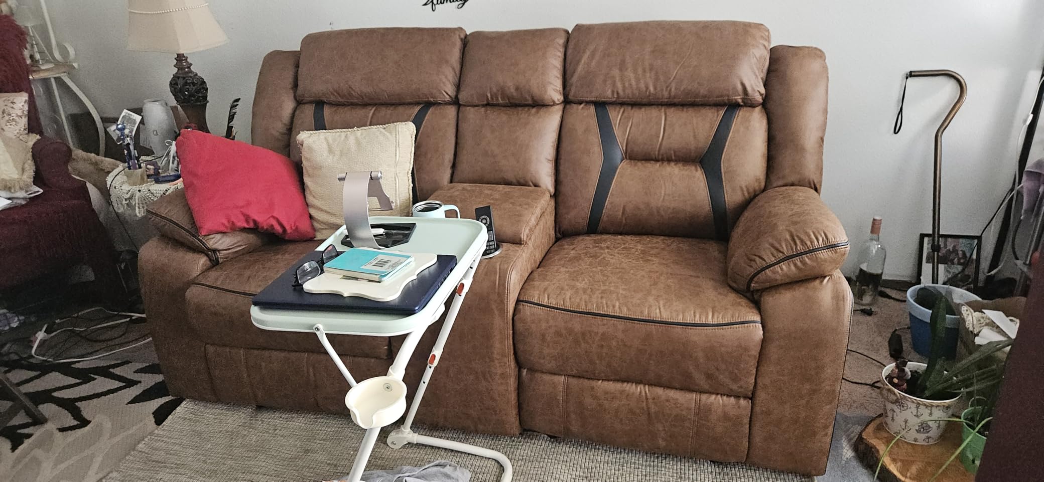 EBELLO Manual Reclining Sectional Sofa for Living Room, L-Shaped Sectional Corner Reclining Sectional Couches Home Furniture Set with Center Console, Hidden Cup Holders and Storage, Brown customer photo 1