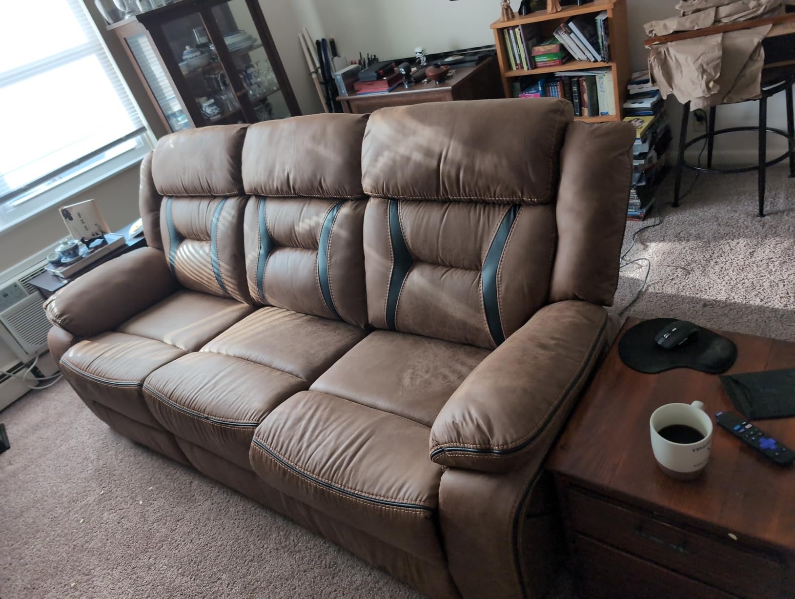 EBELLO Manual Reclining Sectional Sofa for Living Room, L-Shaped Sectional Corner Reclining Sectional Couches Home Furniture Set with Center Console, Hidden Cup Holders and Storage, Brown customer photo 2