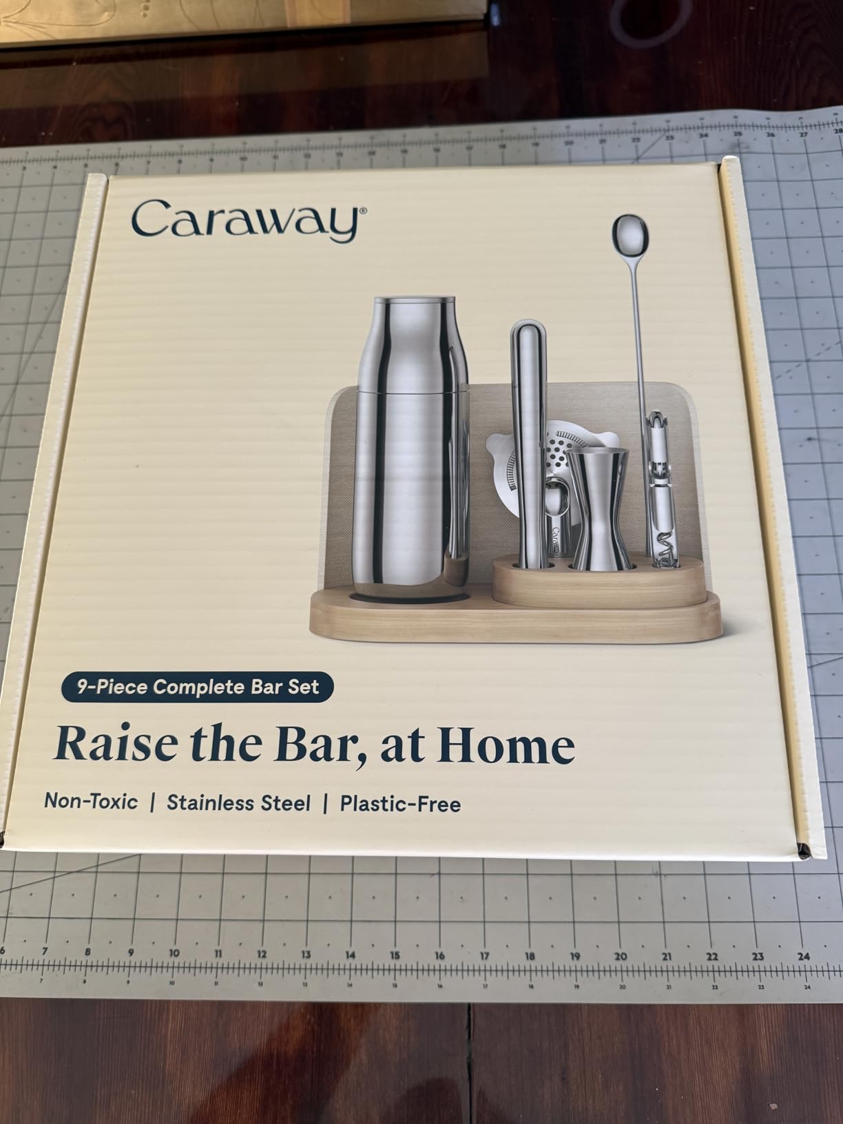 Caraway 9-Piece Complete Bar Set with Organizer | Cocktail Shaker, Jigger, Muddler, Wine Key, Strainer, Spoon, Storage Organizer, Magnetic Backer, Bartender Accessories, Gray customer photo 1