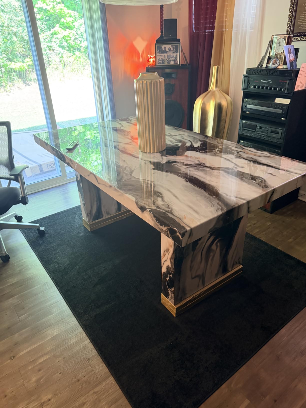 Roundhill Furniture Cavira Modern Faux Marble Dining Table with Double Pedestal Base customer photo 1