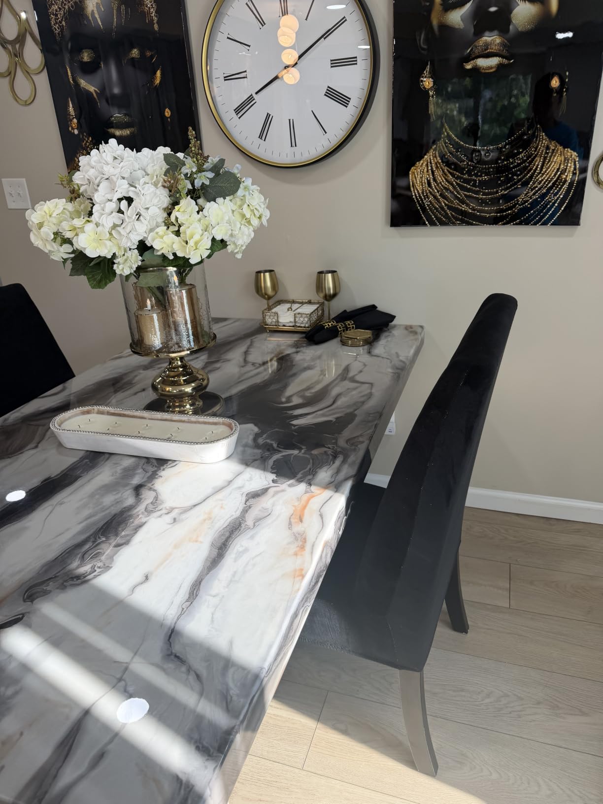 Roundhill Furniture Cavira Modern Faux Marble Dining Table with Double Pedestal Base customer photo 2