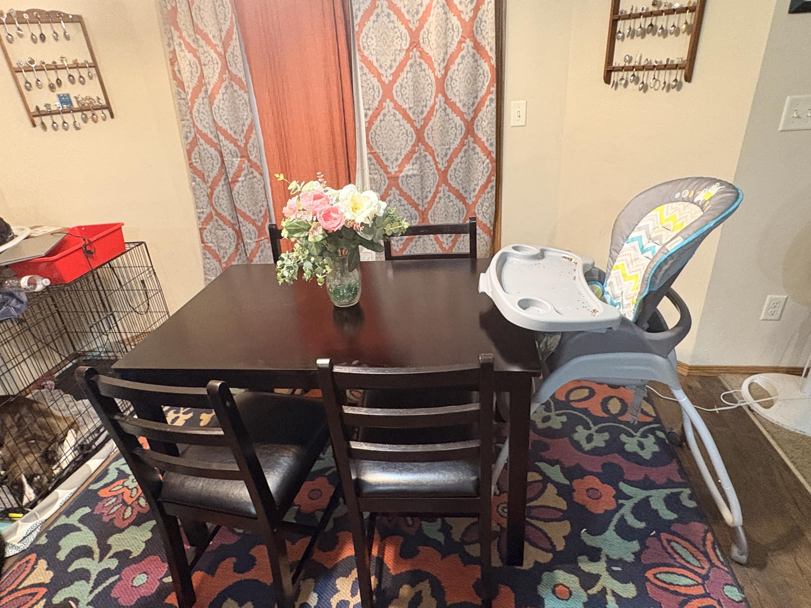 FDW 5-Piece Solid Wood Dining Table Set for 4 Brown, Space-Saving Pine Kitchen Table with Upholstered Chairs customer photo 1