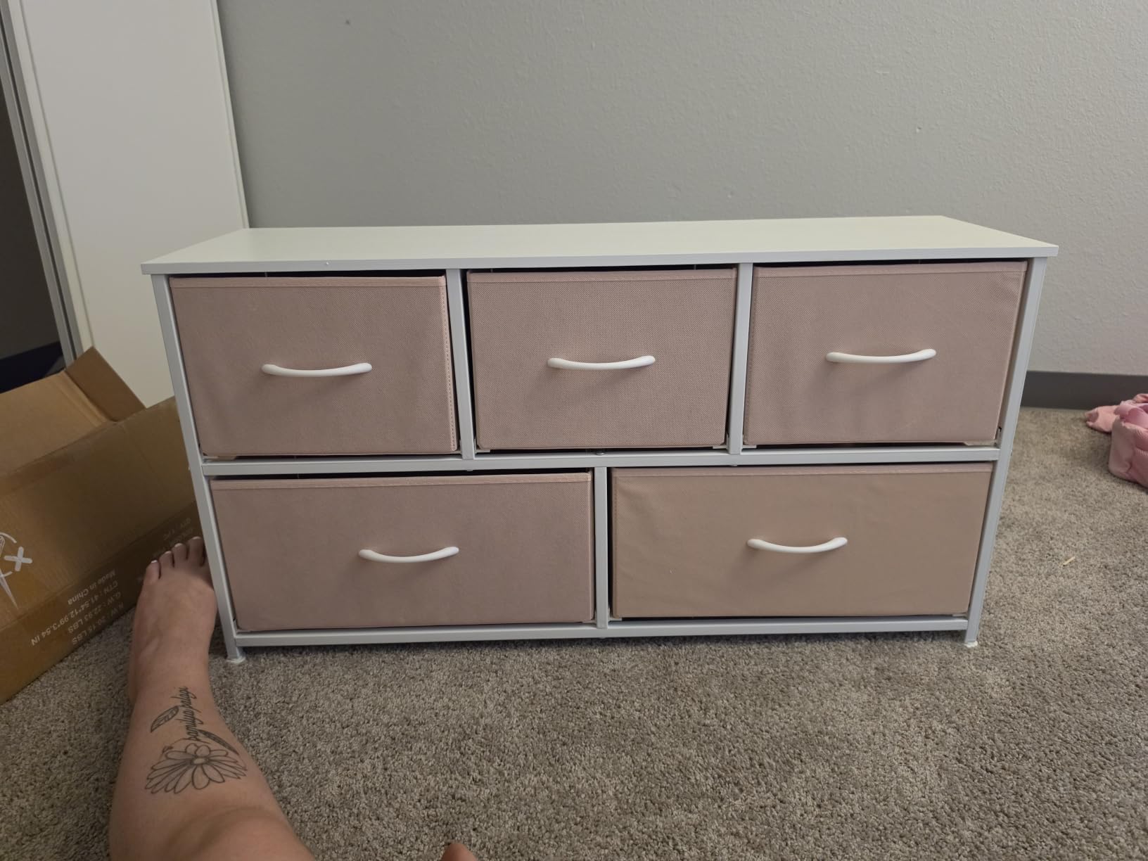 OLIXIS Pink Dresser for Girls Bedroom, Wide Dresser for Closet, 5 Drawers | Closet Organizers and Storage with Bins, Fabric Chest of Drawers for Clothes Storage, Wooden Top, Living Room customer photo 2