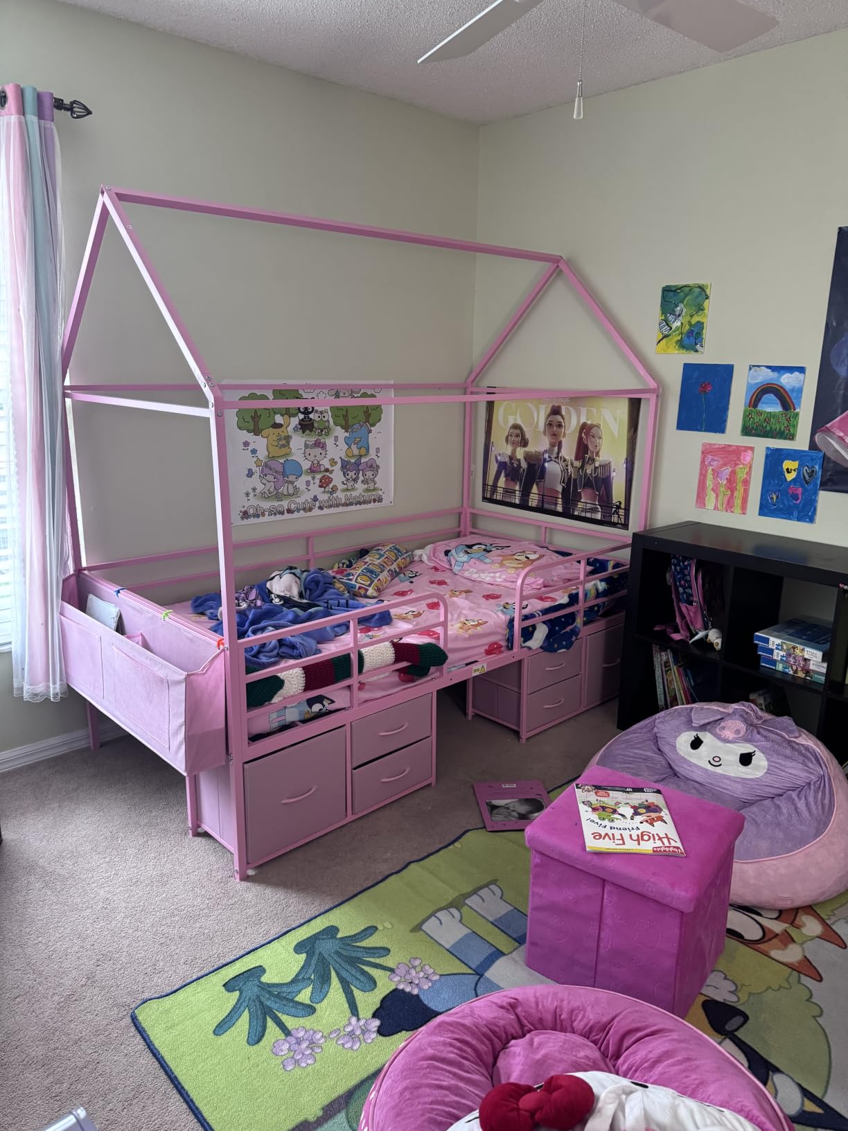 ADORNEVE Twin Size Bed Frame with 6 Drawers, Black Metal House Kids Bed | Twin Bed Frame for Boys, Safety Guardrail, Inclined Ladder, No Box Spring Needed customer photo 2