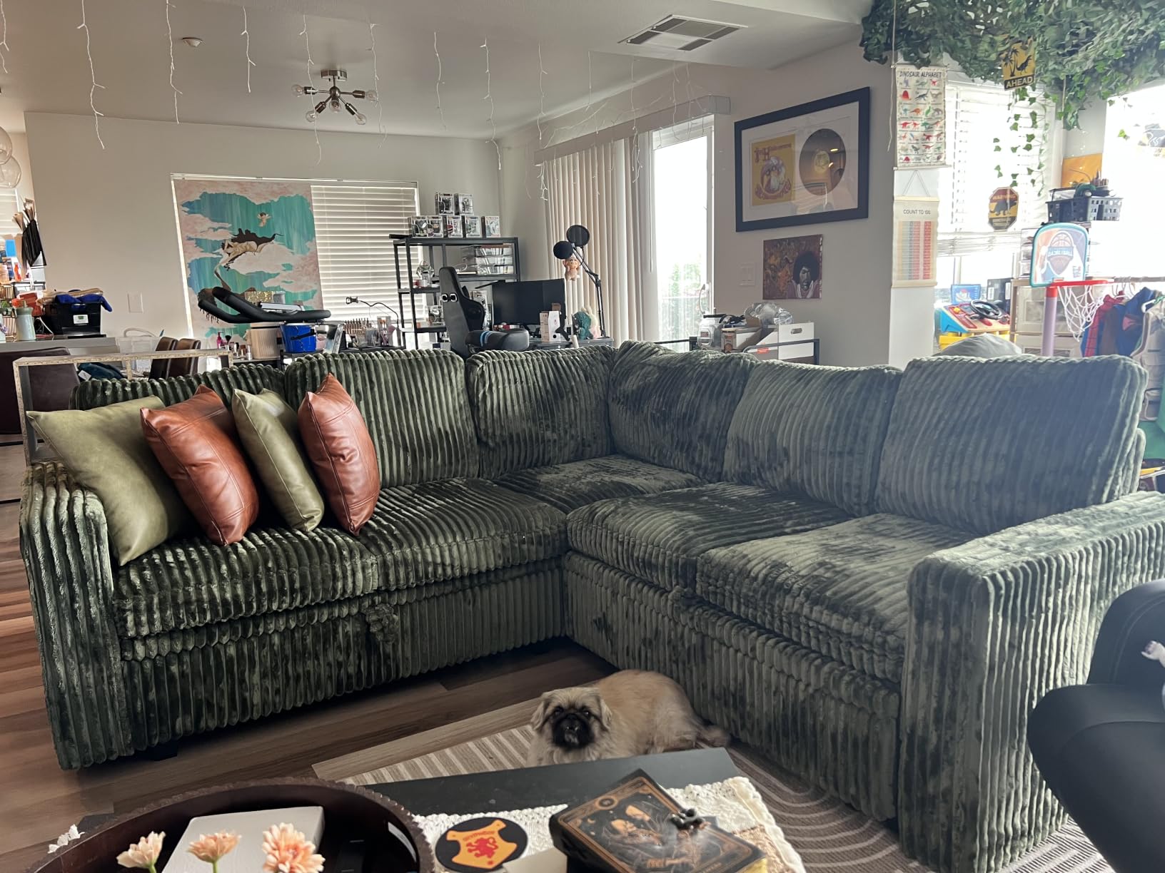 HONBAY Modular Sectional Sleeper Sofa with Pull Out Bed, Corduroy L Shaped Couch with Storage, Sectional Couches for Living Room, Dark Grey customer photo 2