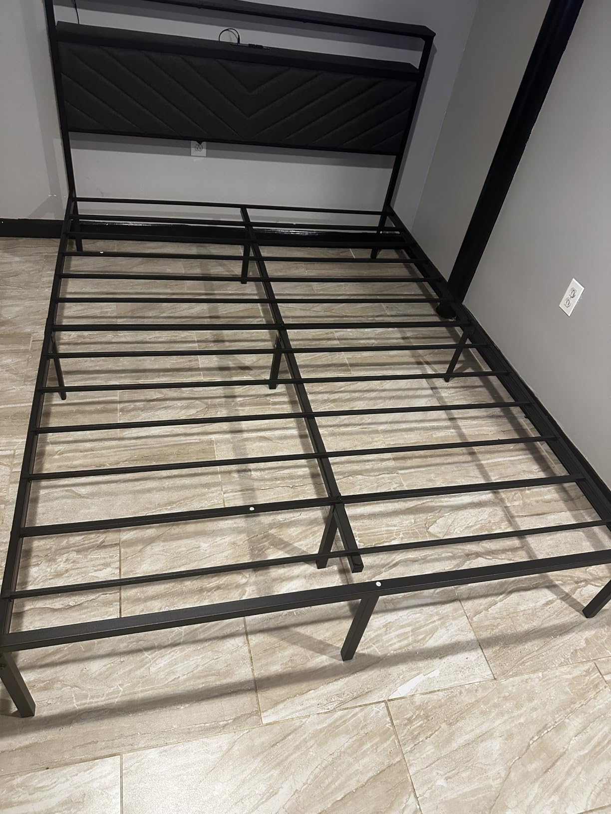 Fluest Twin Bed Frame with Storage Drawers, Upholstered Headboard with Charging Station, LED Lights, Fabric Drawers with Wheels, Under Bed Storage, No Box Spring Needed, Easy Assembly, Grey customer photo 2