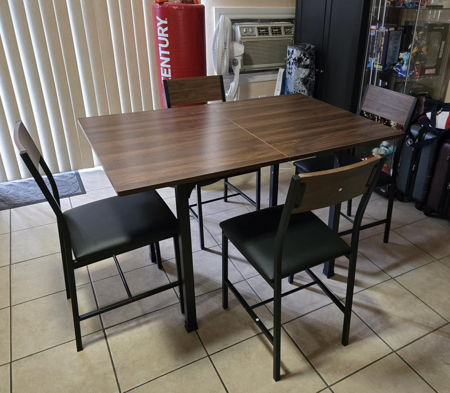 IRONCK Dining Table Set for 4, Extendable Kitchen Table Chairs Set of 4, Dining Room Table with 4 Upholstered Chairs, Folding for Small Space, Apartment, Walnut customer photo 1
