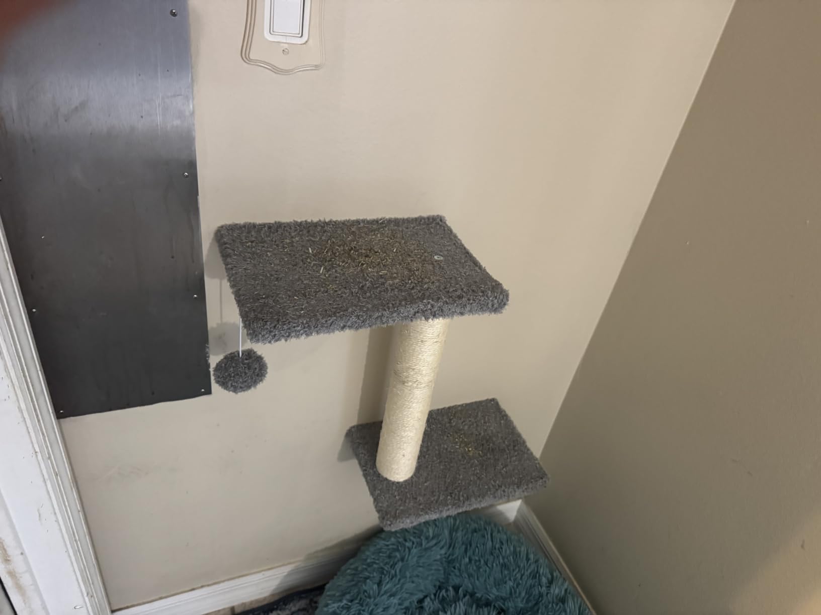 5-in-1 Cat Wall Shelves, Solid Wood & Velvet & Sisal Scratcher, 44lbs Max Load, Wall Mounted Cat Furniture for Climbers, Cat Climbing Wall System, Fits Drywall & Solid Walls - Cool Gray customer photo 2