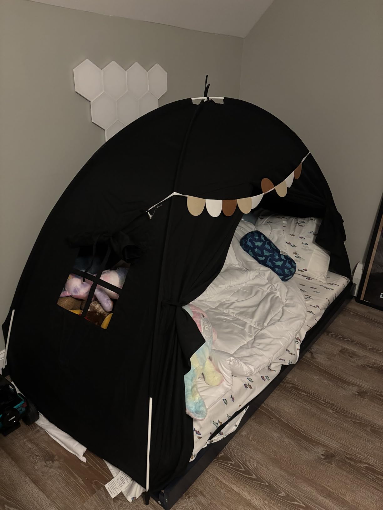 Full Bed Toddler Canopy Tent, Kids Indoor Canopy Privacy Space Sleep Tents | Full Size Bed Tents Blackout Bunk Galaxy Tent Canopy Floor Playhouse Indoor for Boys Girl Birthday House Gift - Black customer photo 1