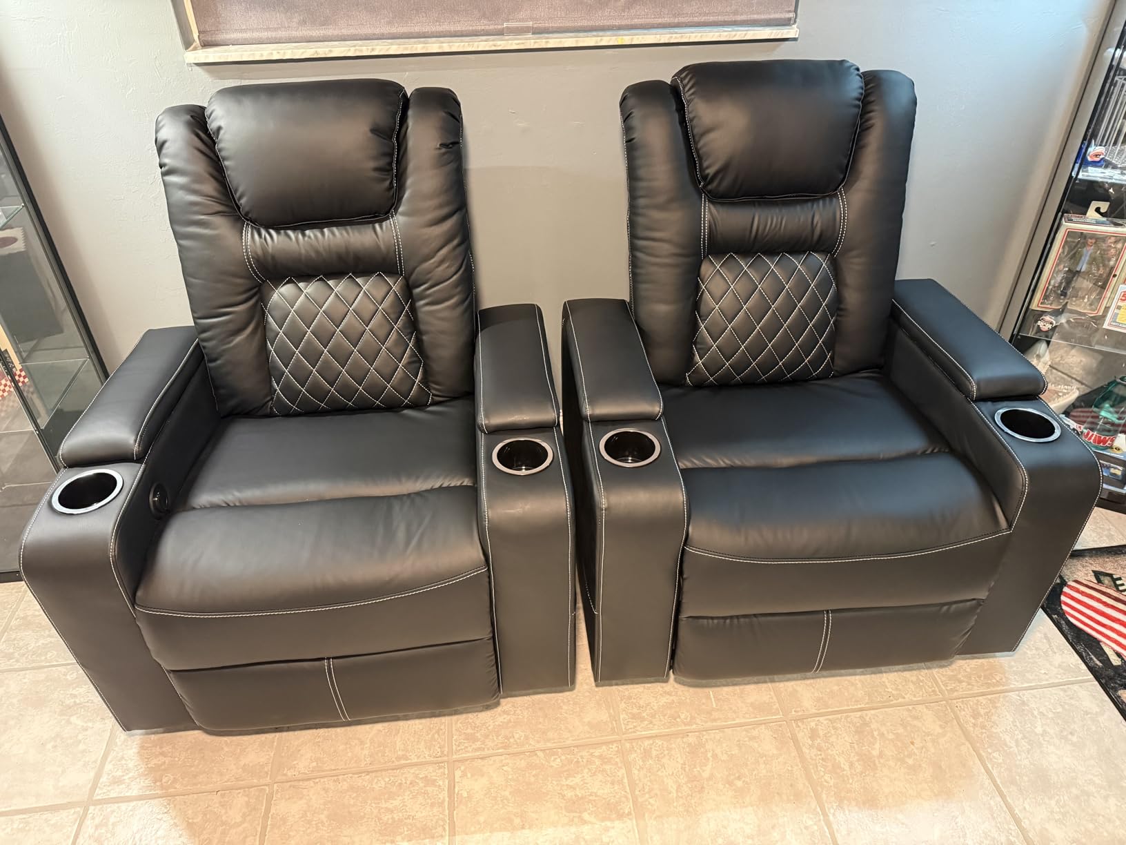 Electric Power Recliner Chair Set of 4, Breathable Leather Home Theater Seating with Hidden Arm Storage, Power Recliner Chair for Living Room with USB Ports and Cup Holders, Black customer photo 1
