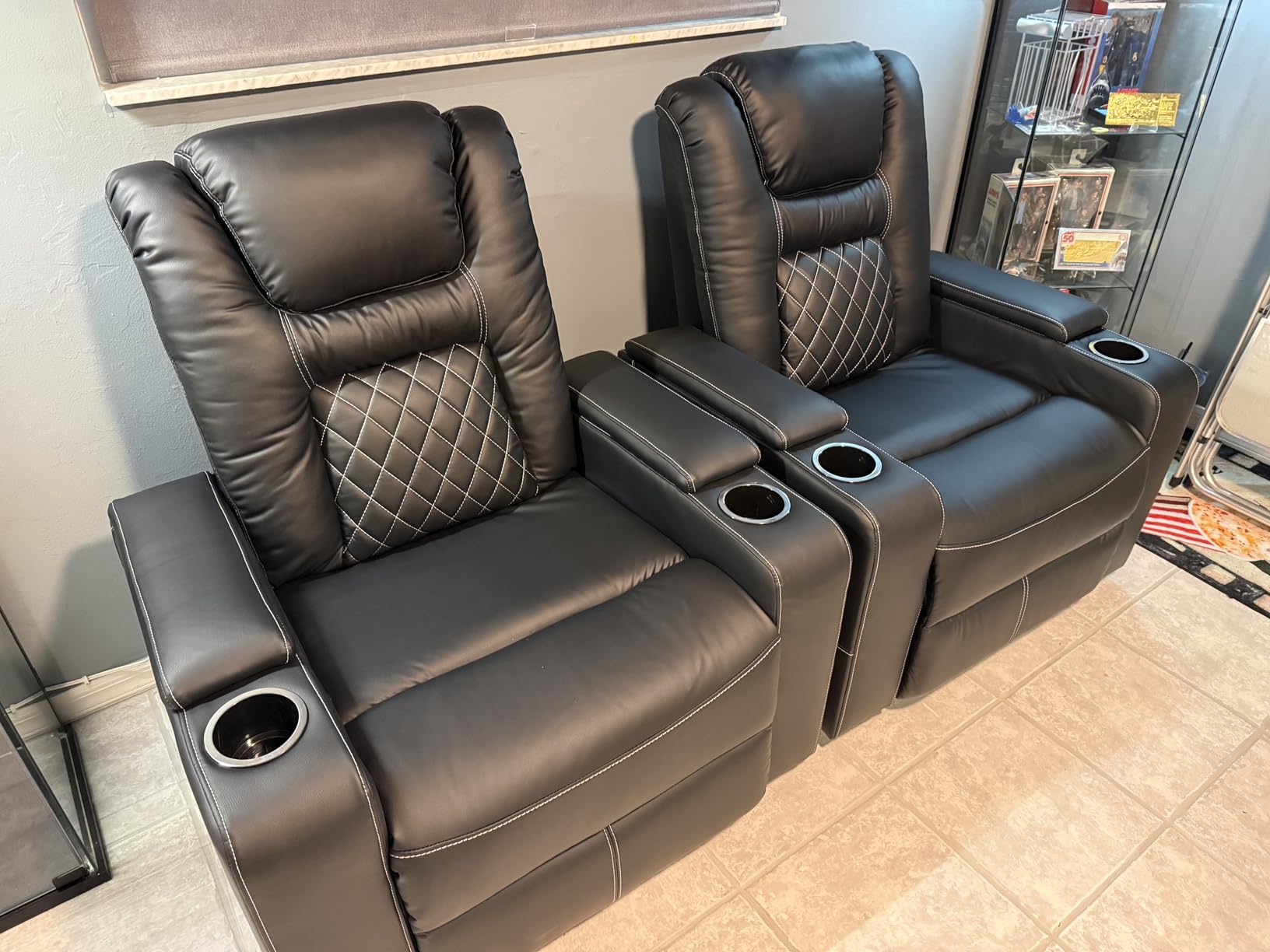 Electric Power Recliner Chair Set of 4, Breathable Leather Home Theater Seating with Hidden Arm Storage, Power Recliner Chair for Living Room with USB Ports and Cup Holders, Black customer photo 2