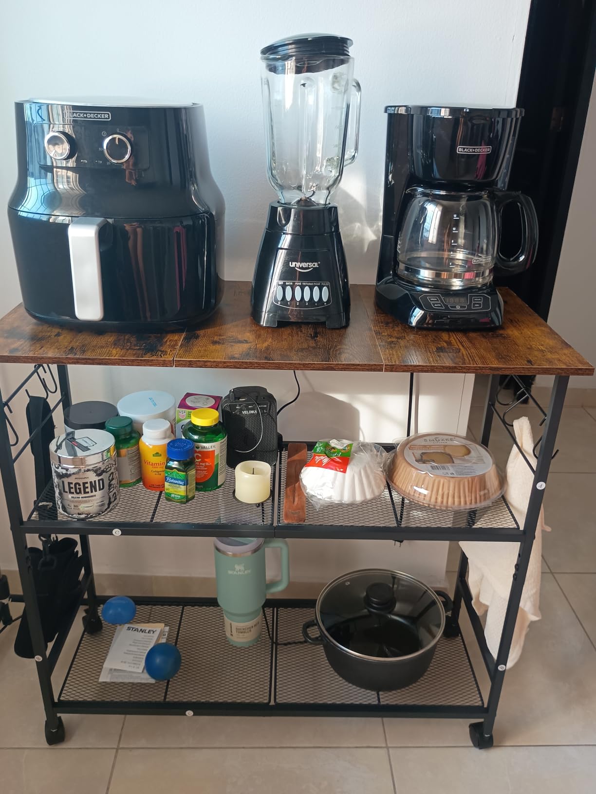 3 Tier Rolling Kitchen Microwave Cart, 33 Inch Microwave Table Stand with Adjustable Shelf, Kitchen Storage Island Utility Cart on Lockable Wheels, Bakers Rack Coffee Bar for Living Room, Office customer photo 1