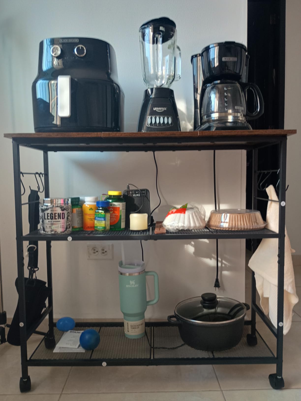 3 Tier Rolling Kitchen Microwave Cart, 33 Inch Microwave Table Stand with Adjustable Shelf, Kitchen Storage Island Utility Cart on Lockable Wheels, Bakers Rack Coffee Bar for Living Room, Office customer photo 2