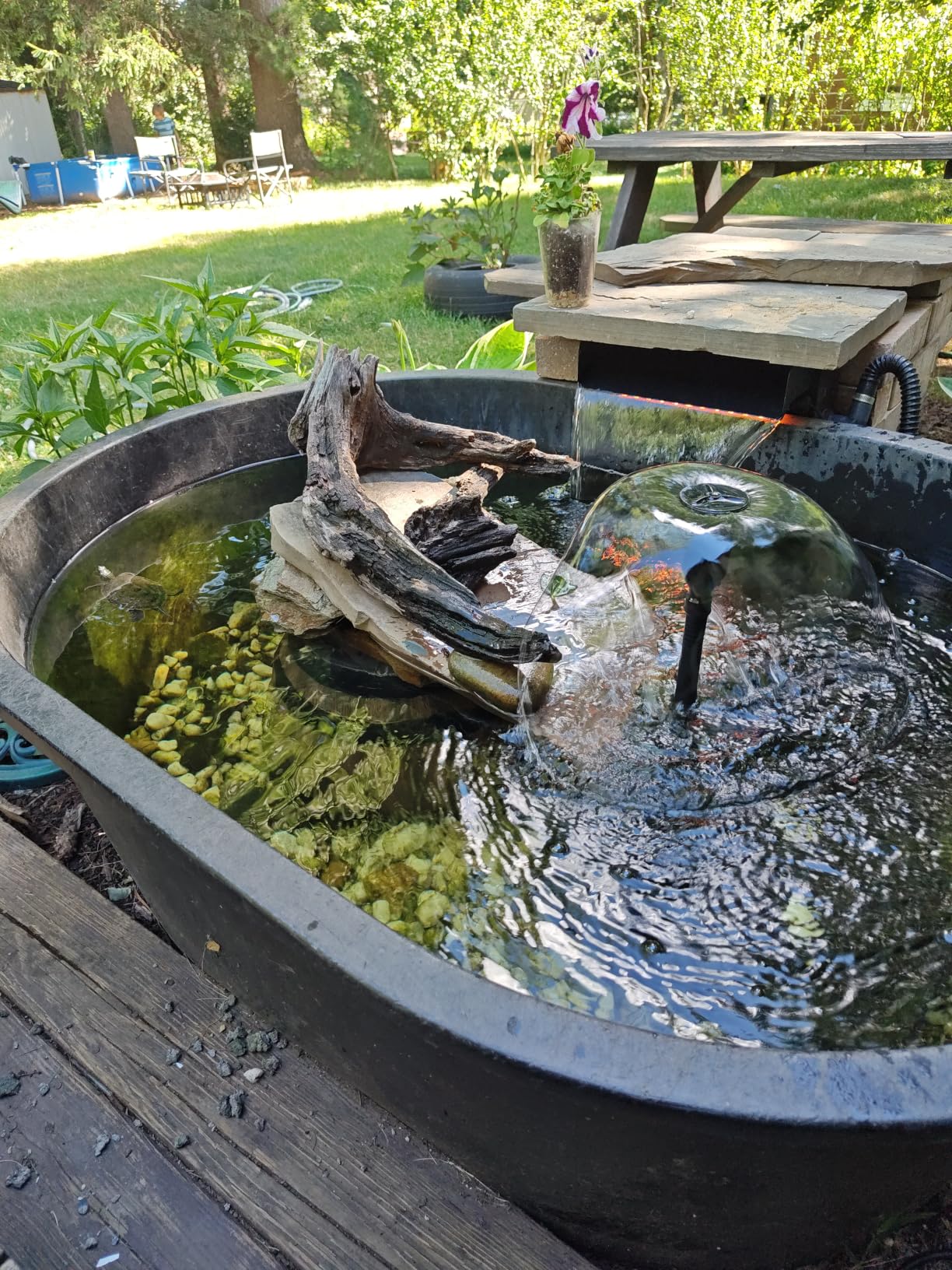 All-in-1 Pond Waterfall Kit | 550GPH Pond Filter Pump | 8-inch Stainless Steel Waterfall Spillway | Remote Control LED Lights | 4-Stage Filtration Outdoor Waterfall for Water Feature, Garden, Pool customer photo 2