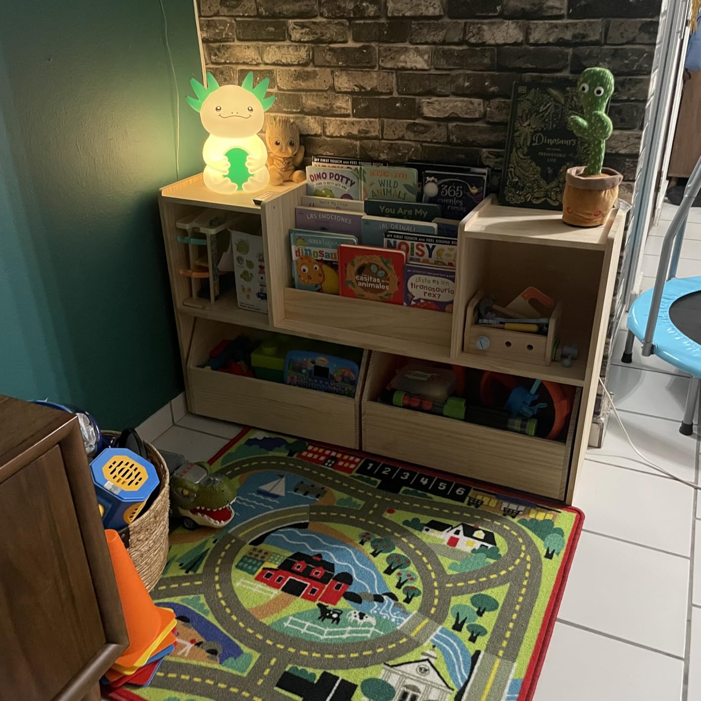 EXPERLAM Solid Wood Kids Bookshelf and Toy Storage Organizer, 3-in-1 Montessori Bookcase with Storage Cubbies and 2 Rolling Toy Bins, Toddler Bookshelf for Kids Room, Playroom, Nursery customer photo 2