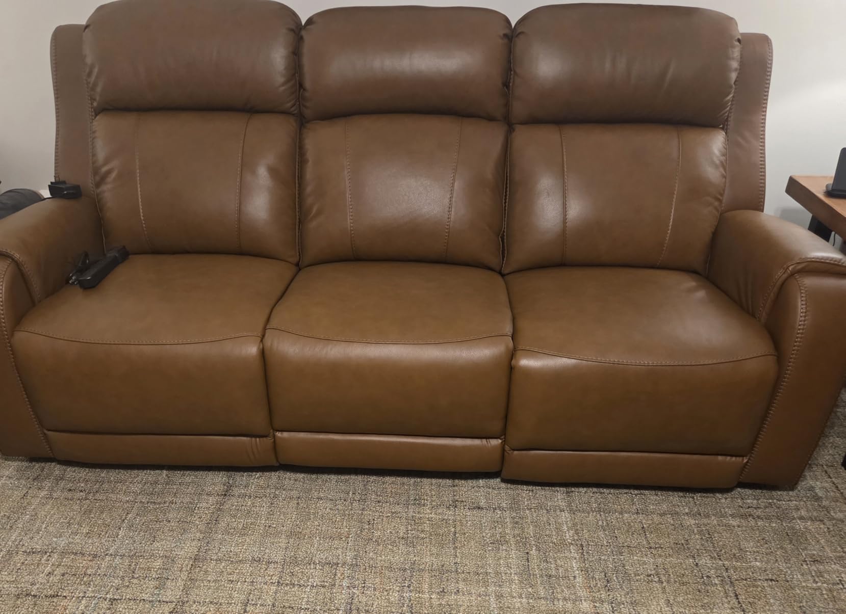 CHITA Genuine Leather Power Recliner Sofa, 3 Seater Reclining Sofa, Saddle customer photo 1