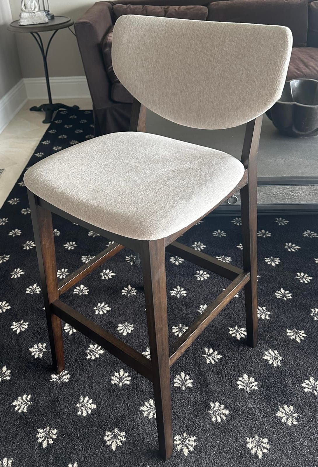PrimeZone 26 Inch Kitchen Counter Height Barstools Set of 2, Walnut & Beige | Upholstered Bar Stools with Back & Rubber Wood Legs, Mid-Century Modern Counter Stool Chair for Kitchen Island, Dining Room customer photo 1