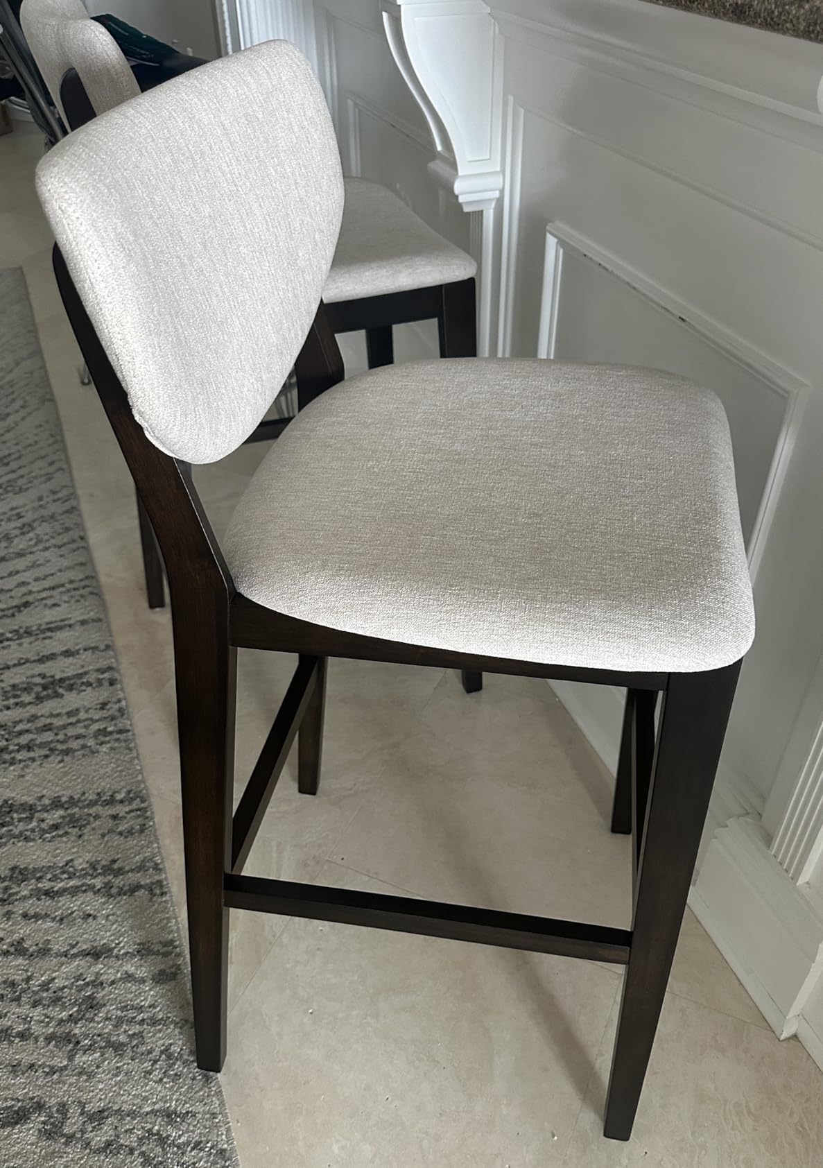 PrimeZone 26 Inch Kitchen Counter Height Barstools Set of 2, Walnut & Beige | Upholstered Bar Stools with Back & Rubber Wood Legs, Mid-Century Modern Counter Stool Chair for Kitchen Island, Dining Room customer photo 2