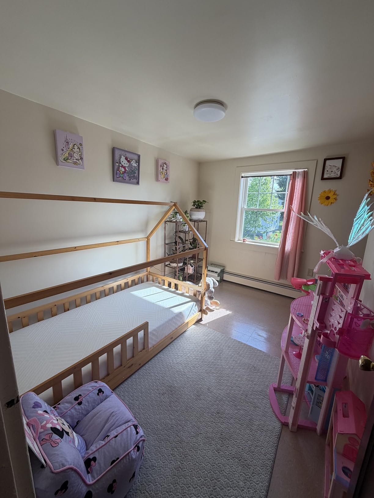 Jocisland Twin Size House Bed for Kids, Montessori 100% Wooden Floor Bed Frame with Guardrails, Removable Rails, Playhouse Roof, Easy Assembly, Toddler Floor Bed for Boys & Girls, Natural Wood customer photo 1