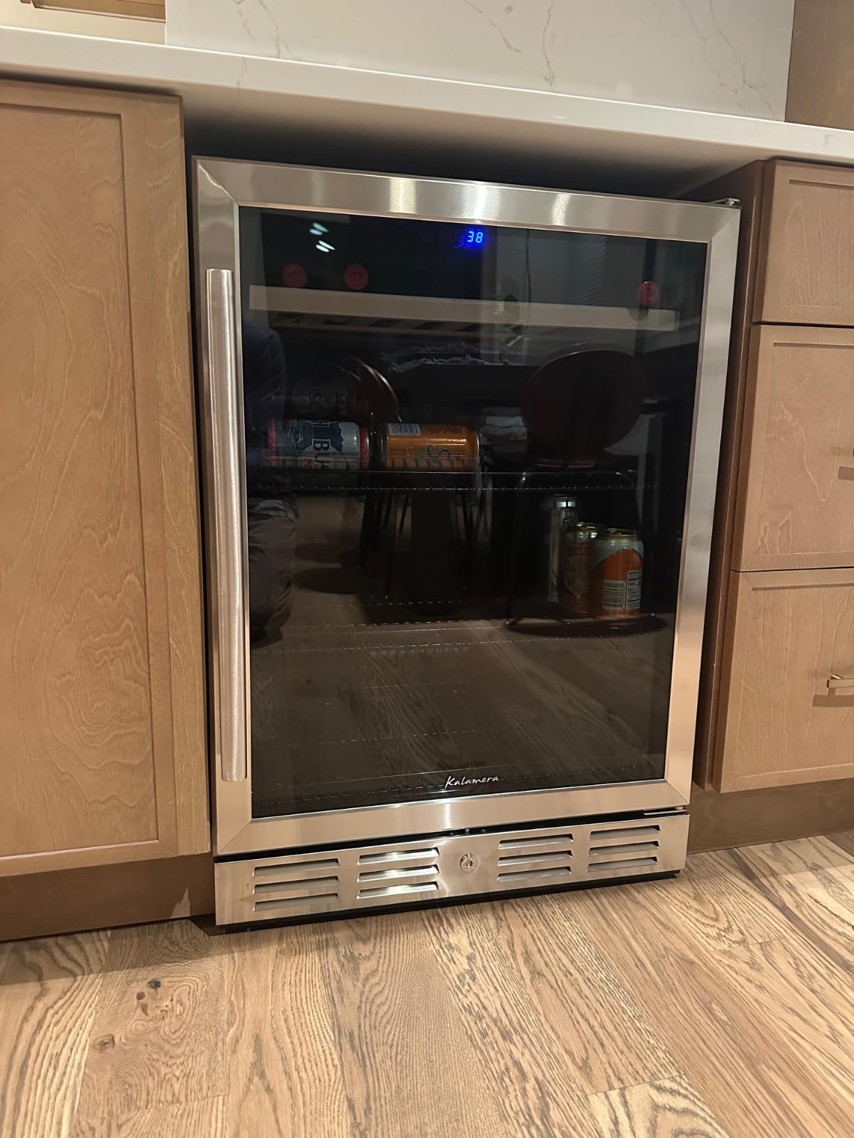 Kalamera 24 inch Wine Fridge Hold 21 Bottles and 75 Cans, Dual Zone Wine and Beverage Refrigerator, Built-In or Freestanding with Blue LED Light, for Home/Bar/Office customer photo 2