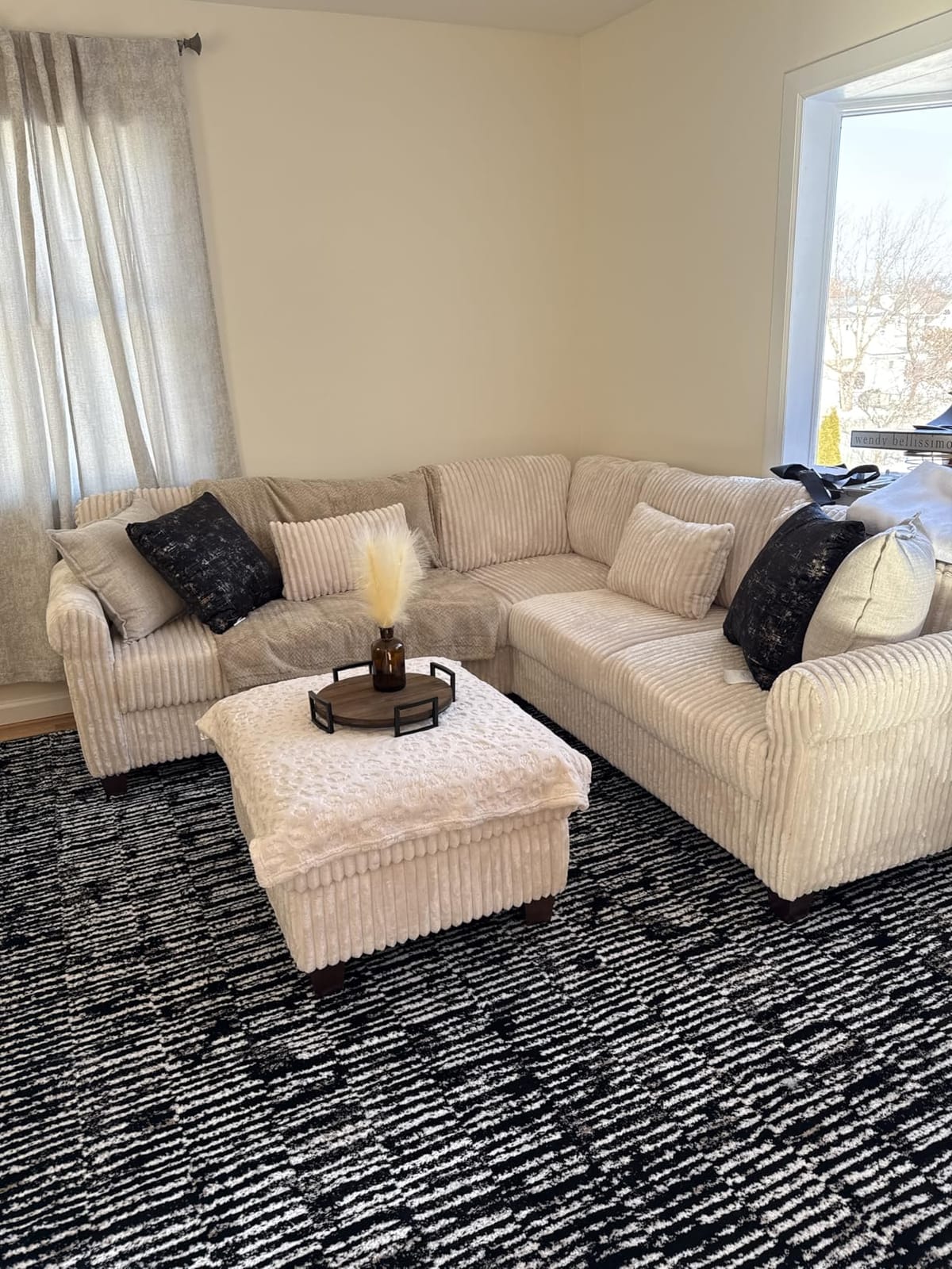 6 Seater 91'' Modular Sectional Sofa with Storage, Corduroy Beige | Cloud Comfort, L Shaped, 2 Throw Pillows, Storage Ottoman, Sectional Couches for Living Room, Bedroom, Apartment, Office customer photo 1