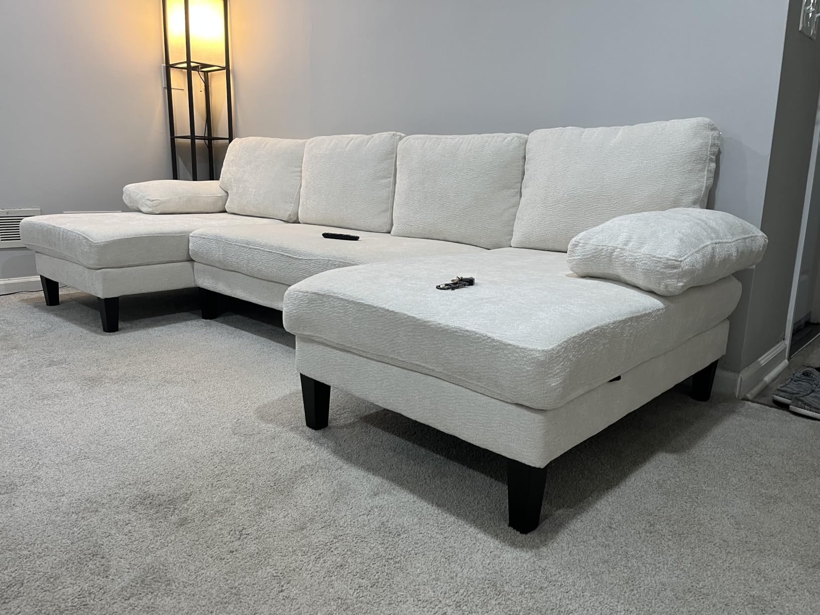 U-Shaped Sectional Couches for Living Room | 112 Inch Modern Sectional Couch | Dark Grey Chenille Sofa with Double Chaise for Apartment customer photo 1