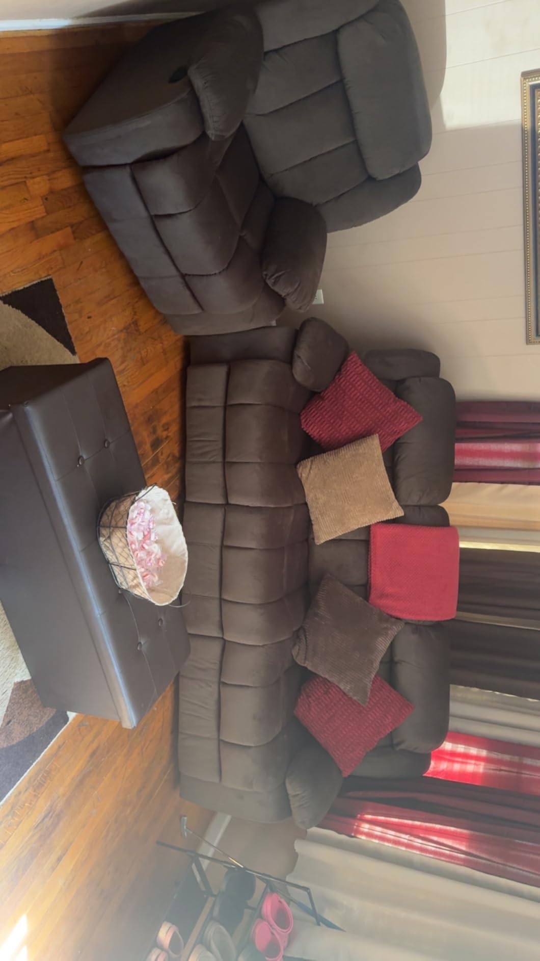 Manual Reclining L-Shaped Sectional Sofa Set, Soft Fabric Corner Couch with Center Console, Cup Holders and Storage - Perfect Living Room Home Set Furniture, Light Brown customer photo 1
