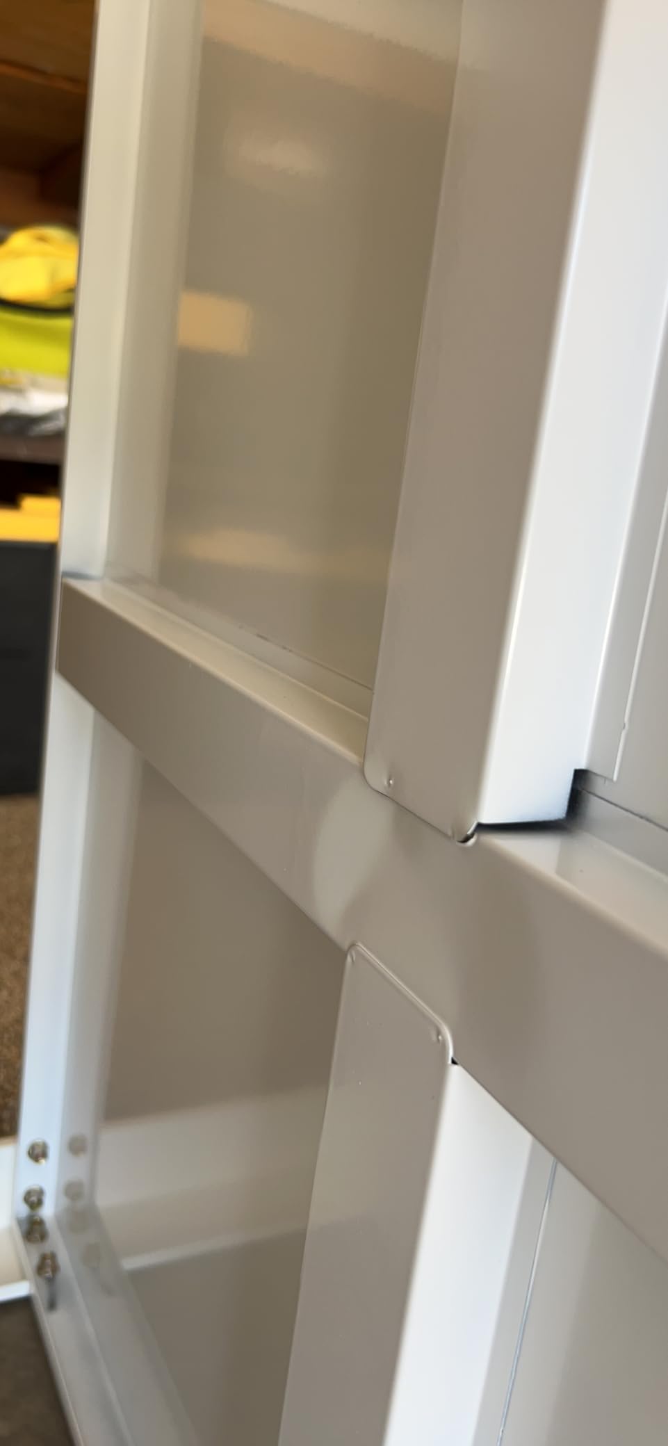 Washer and Dryer Pedestal with Storage, 29 Inch, 23 Inch High | White metal stand with pull-out shelf, enclosed cabinet, drainage opening, 770 lb capacity, and required assembly. customer photo 2