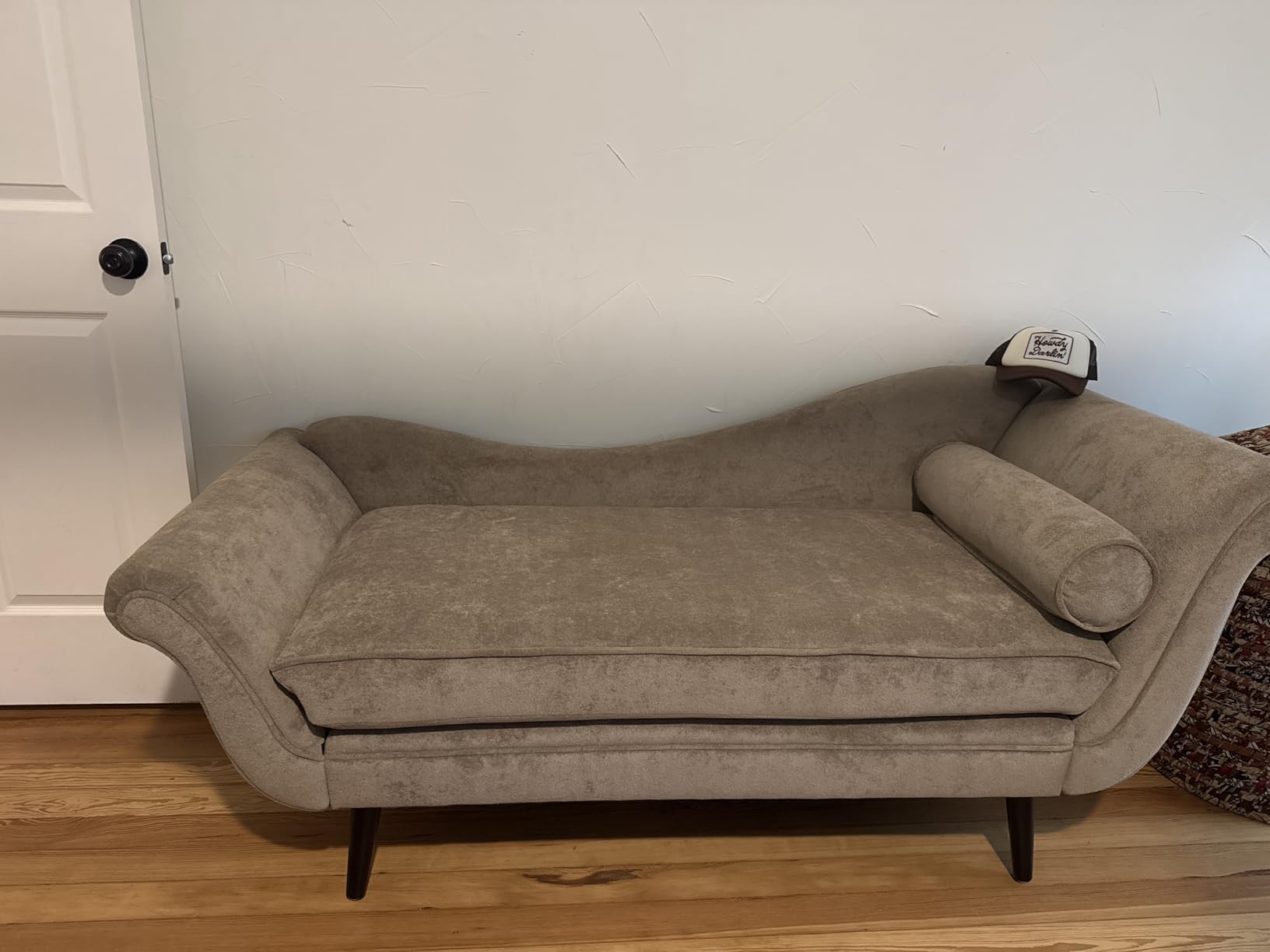 Christopher Knight Home Willer Velvet Upholstered Chaise Lounge Chair Indoor, Wooden Chaise Lounge Sofa with Scrolled Armrest/Splayed Legs, Living Room Sofa Couch with Accent Pillow, Light Brown customer photo 2