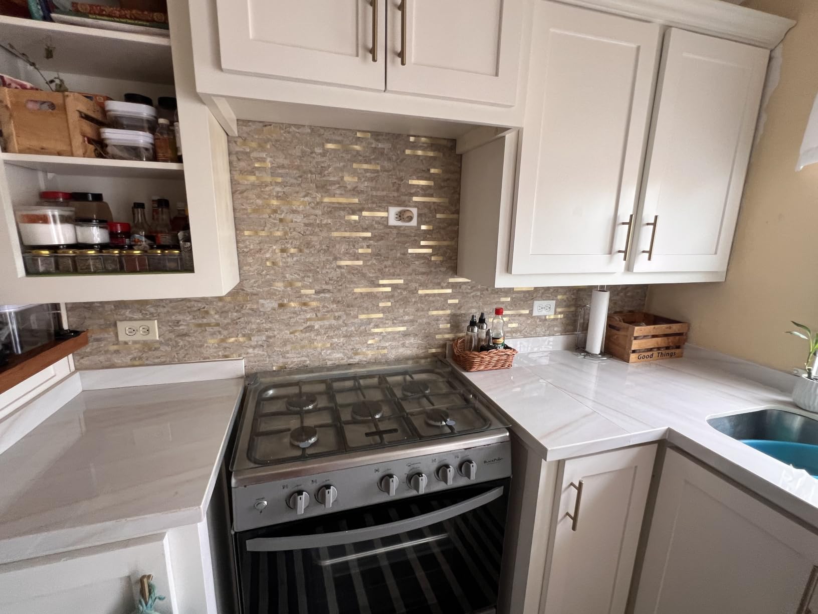 DICOFUN 20 Sheets White Marble Peel and Stick Backsplash Tile, Faux Stone PVC Mixed Metal Stick on Backsplash Kitchen Wall Tiles customer photo 1