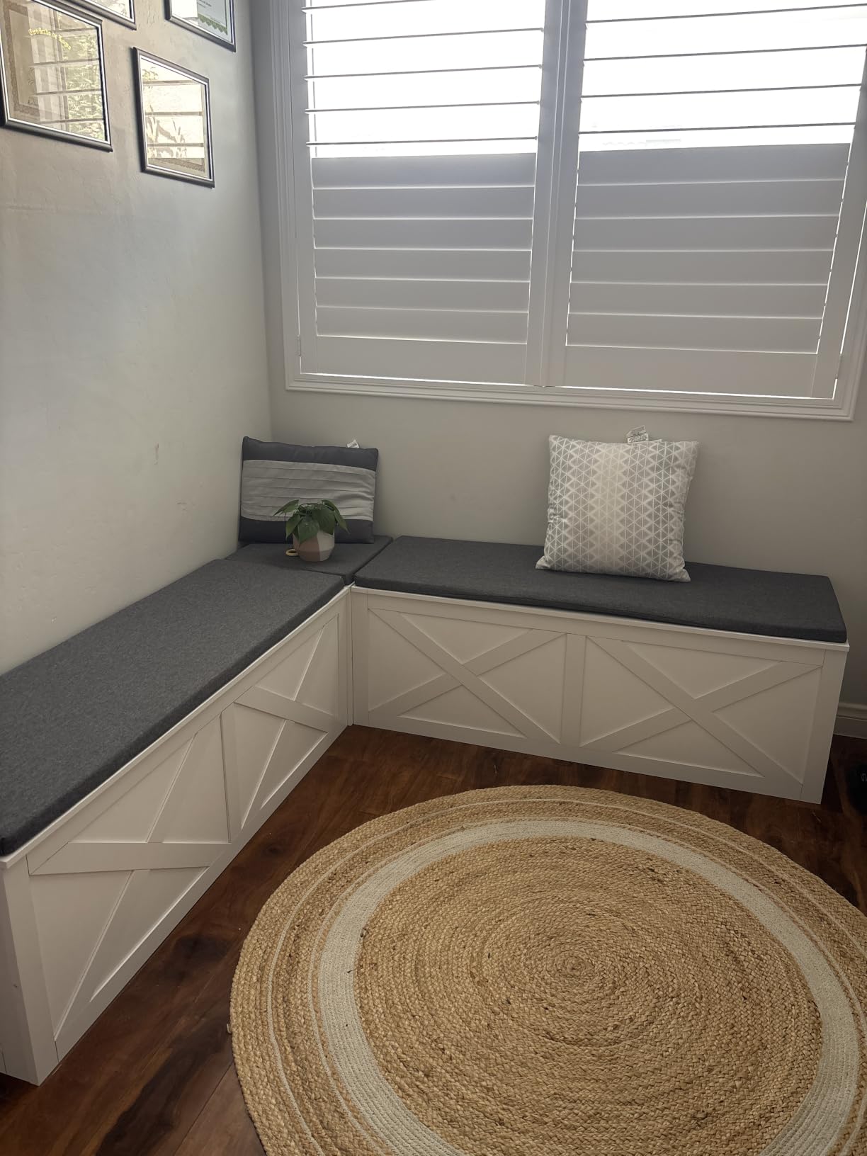 Breakfast Nook Bench, L Shaped Storage Bench with Cushion, White | Farmhouse Kitchen Corner Dining Bench with Hidden Storage for Dining Room, Entryway, Cloakroom customer photo 1