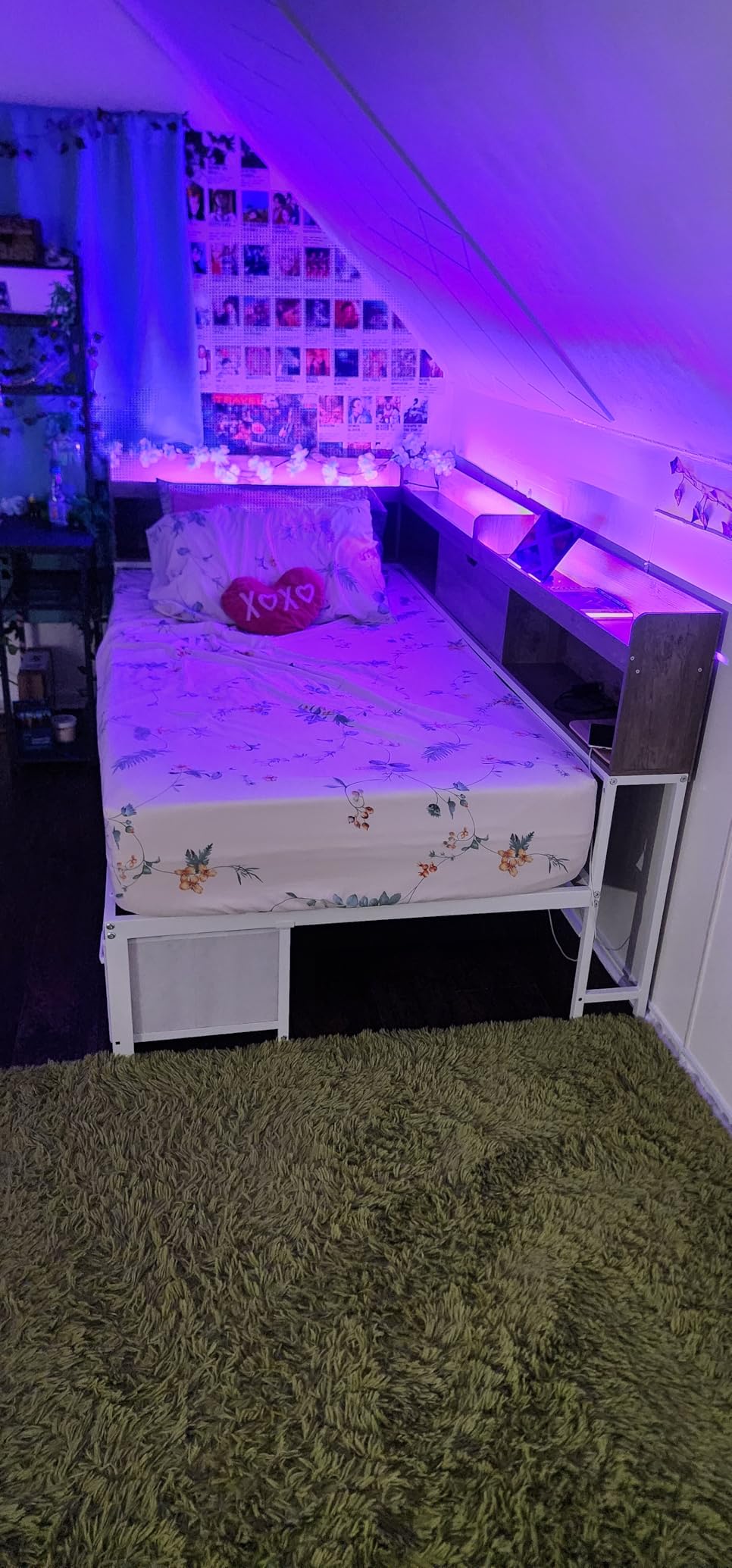 AOGLLATI Full Size Corner Bed Frame with 6 Storage Drawers and Bookcase Hidden Headboard, Full Bed Frame Metal Platform Daybed with Charging Station and LED Lights for Kids Teens, Pink customer photo 1